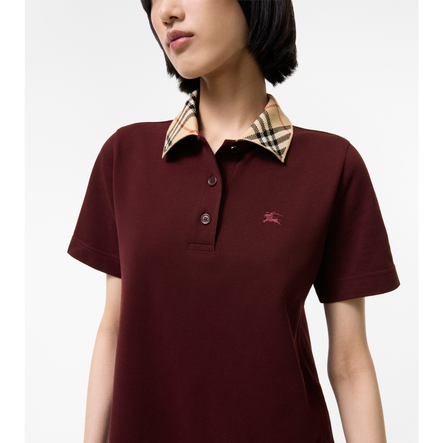 Check Collar Cotton Polo Shirt Dress in Vineyard red - Women | Burberry® Official