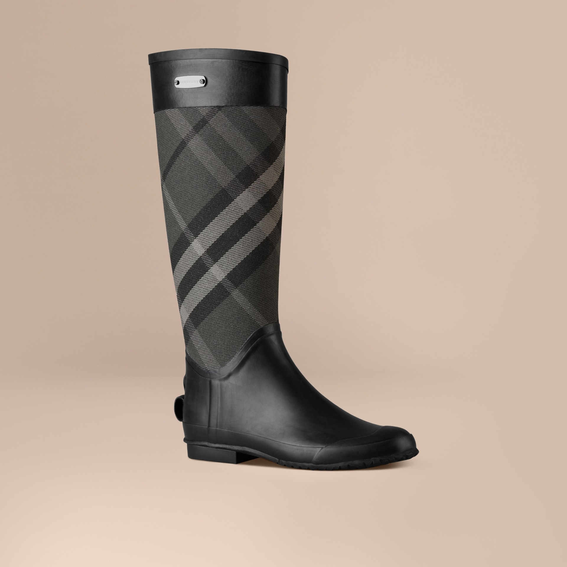 Check Panel Rain Boots in Charcoal - Women | Burberry United States