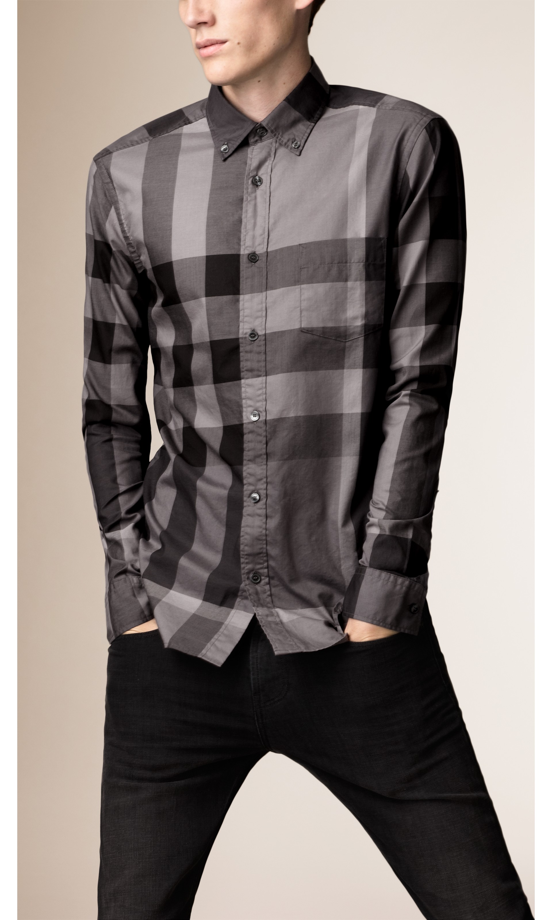 Giant Exploded Check Cotton Shirt in Charcoal - Men | Burberry United ...