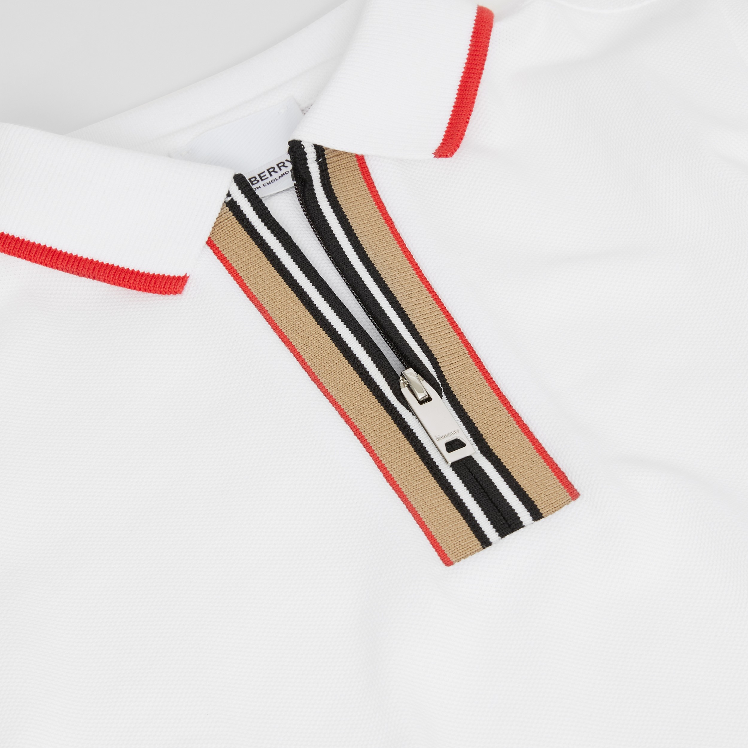 Icon Stripe Detail Cotton Zip-front Polo Shirt in White - Children ...