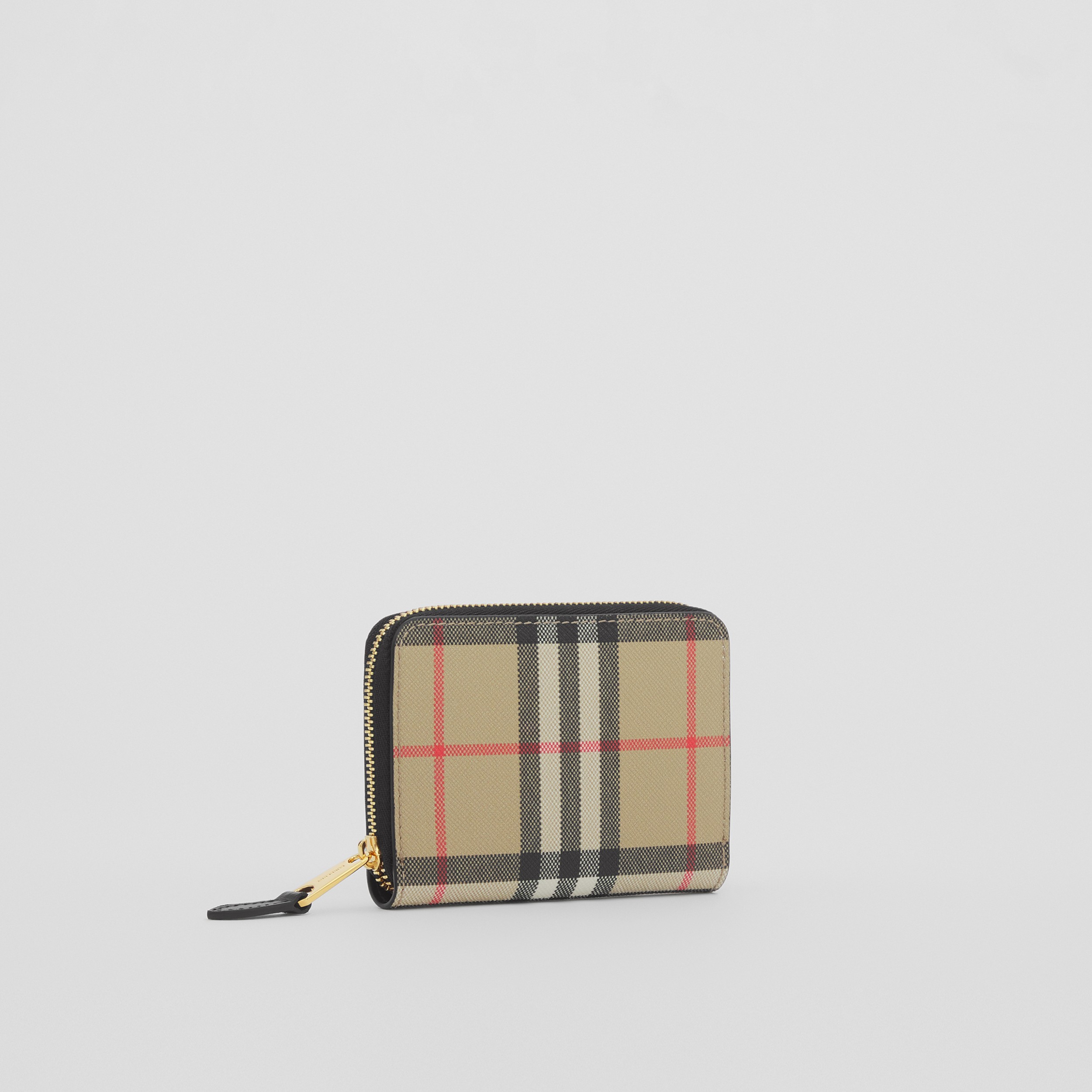 Vintage Check and Leather Zip Wallet in Archive Beige/black - Women | Burberry® Official - 4