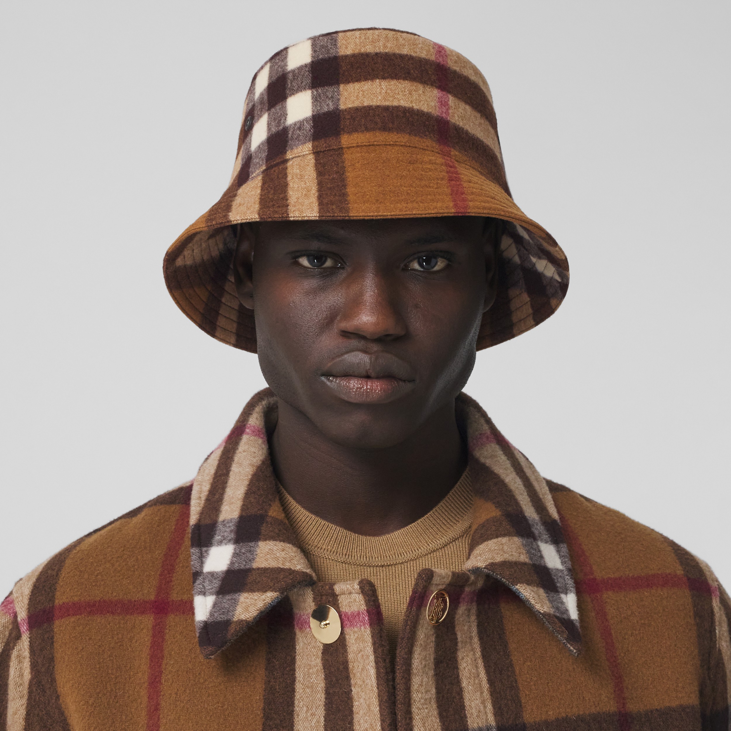 Check Wool Bucket Hat in Birch Brown | Burberry® Official