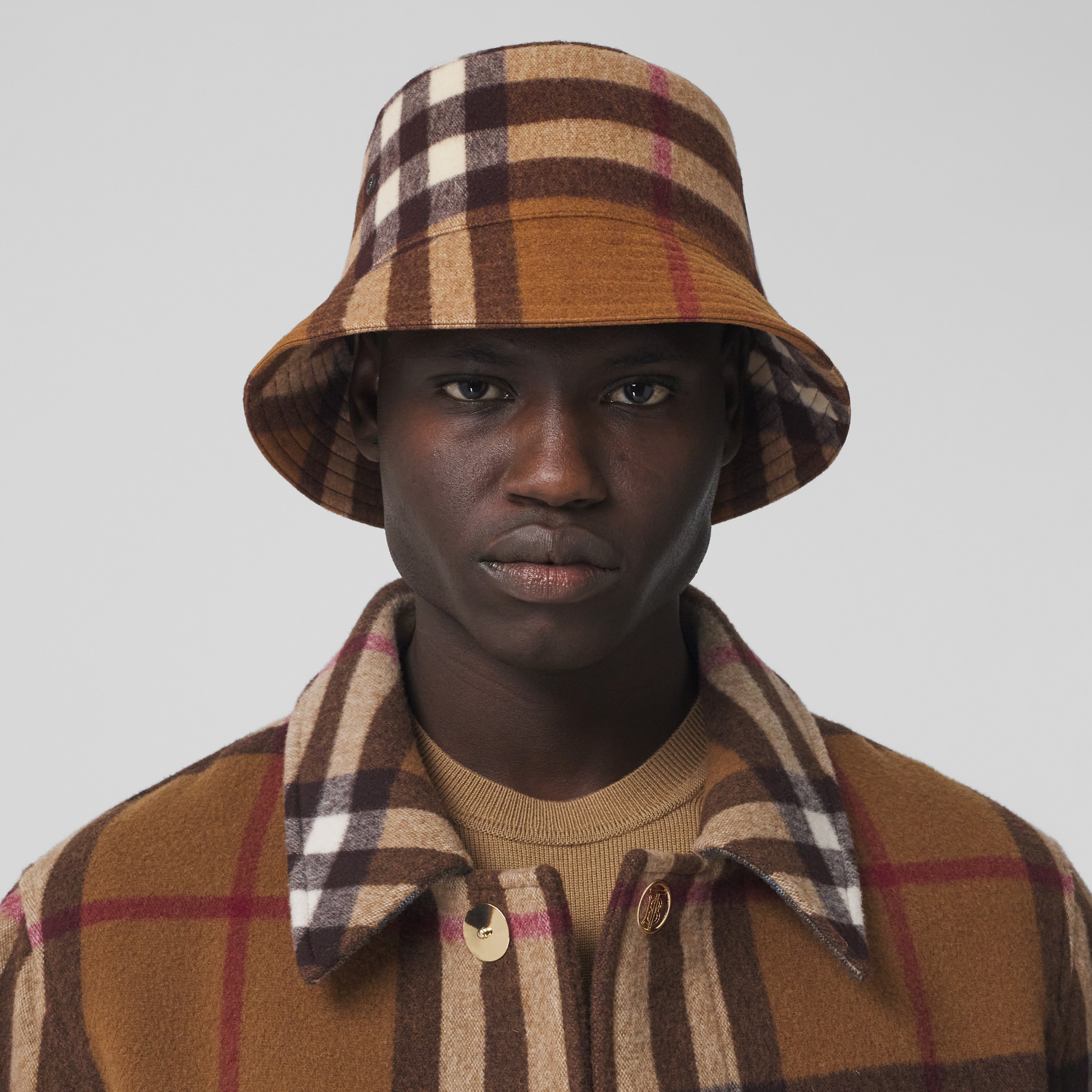 Exaggerated Check Wool Bucket Hat in Birch Brown | Burberry® Official - 4