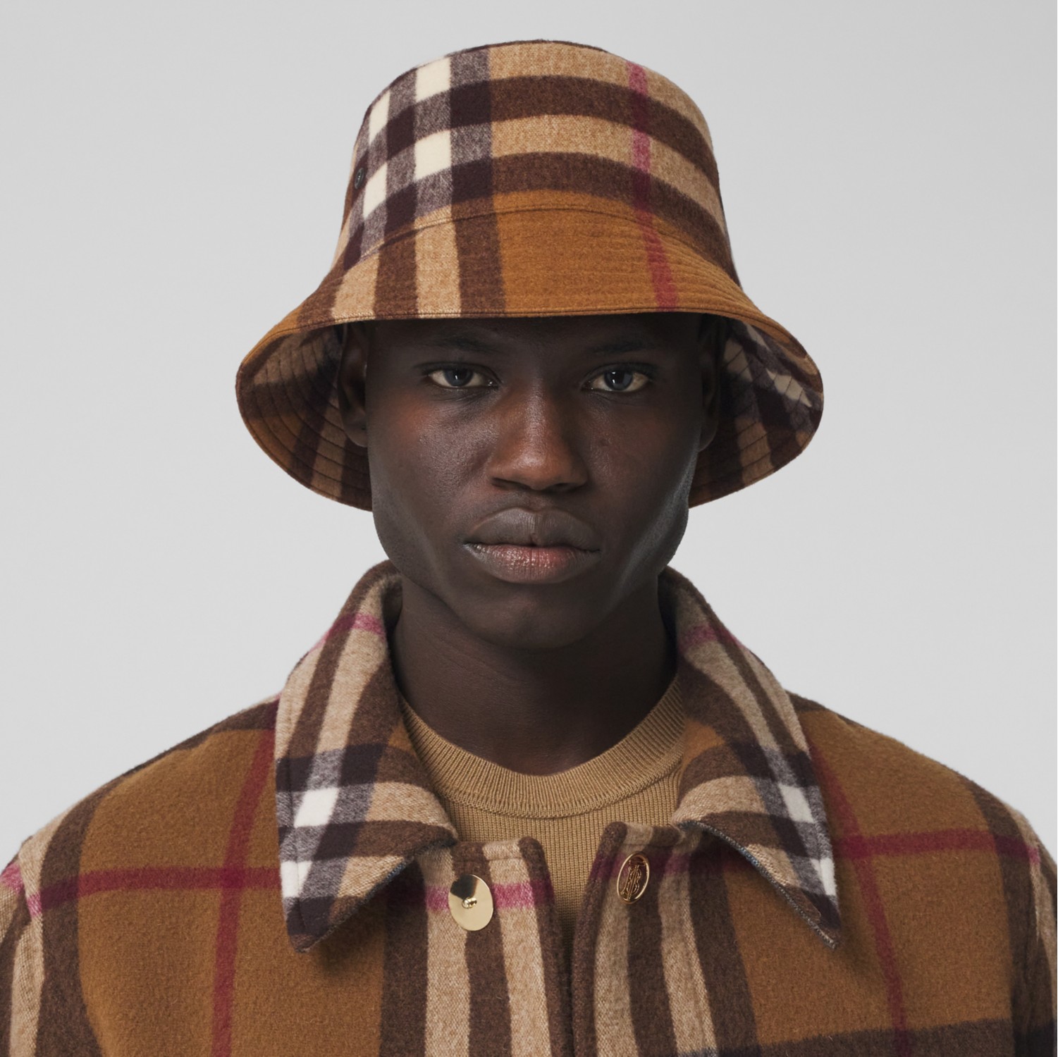 Exaggerated Check Wool Bucket Hat