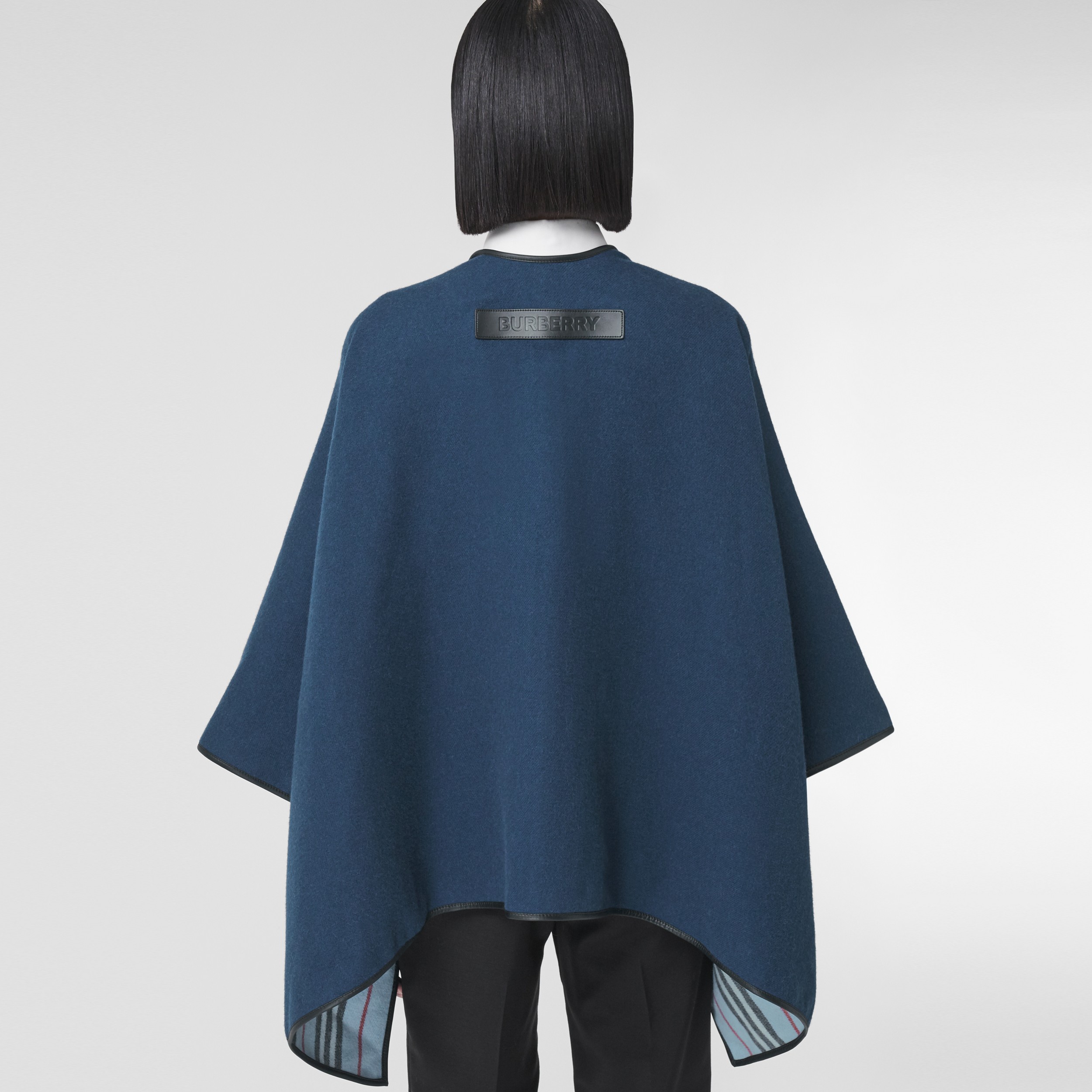 Reversible Icon Stripe Wool Cape in Navy - Women | Burberry United States