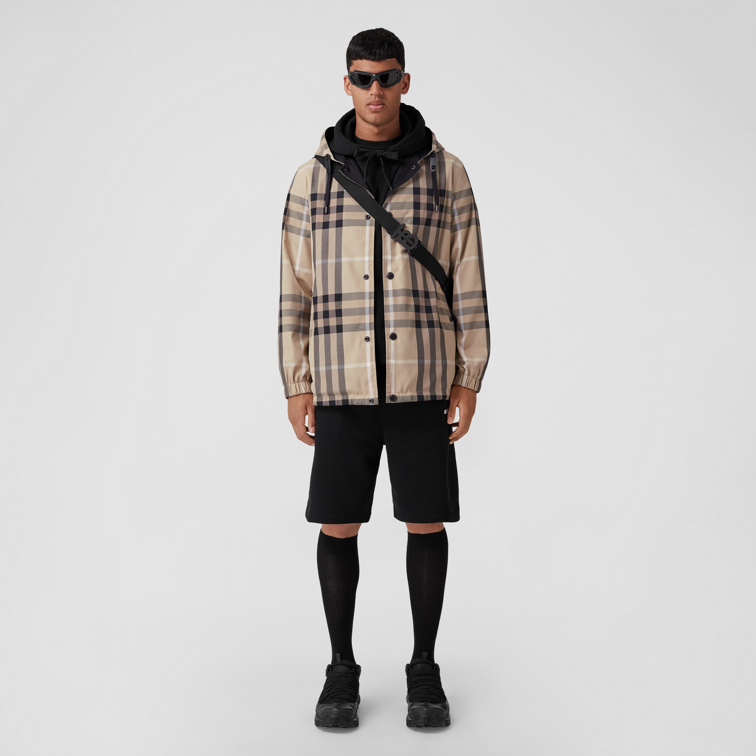 Check Cotton Blend Reversible Hooded Jacket in Biscuit - Men | Burberry® Official - 1