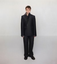 Wool silk double-breasted tailored jacket in black 