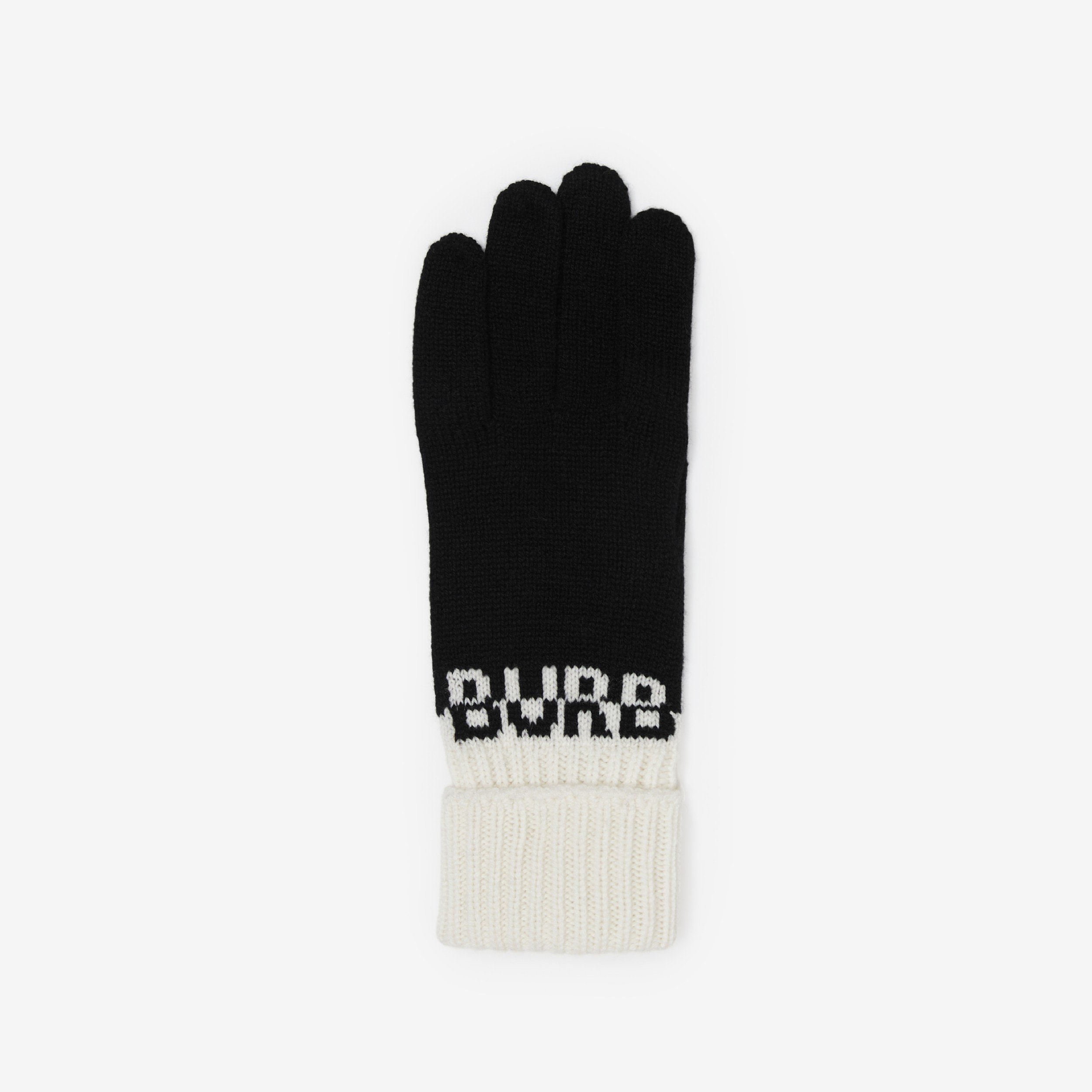 Logo Intarsia Two-tone Cashmere Gloves in Black/white | Burberry® Official