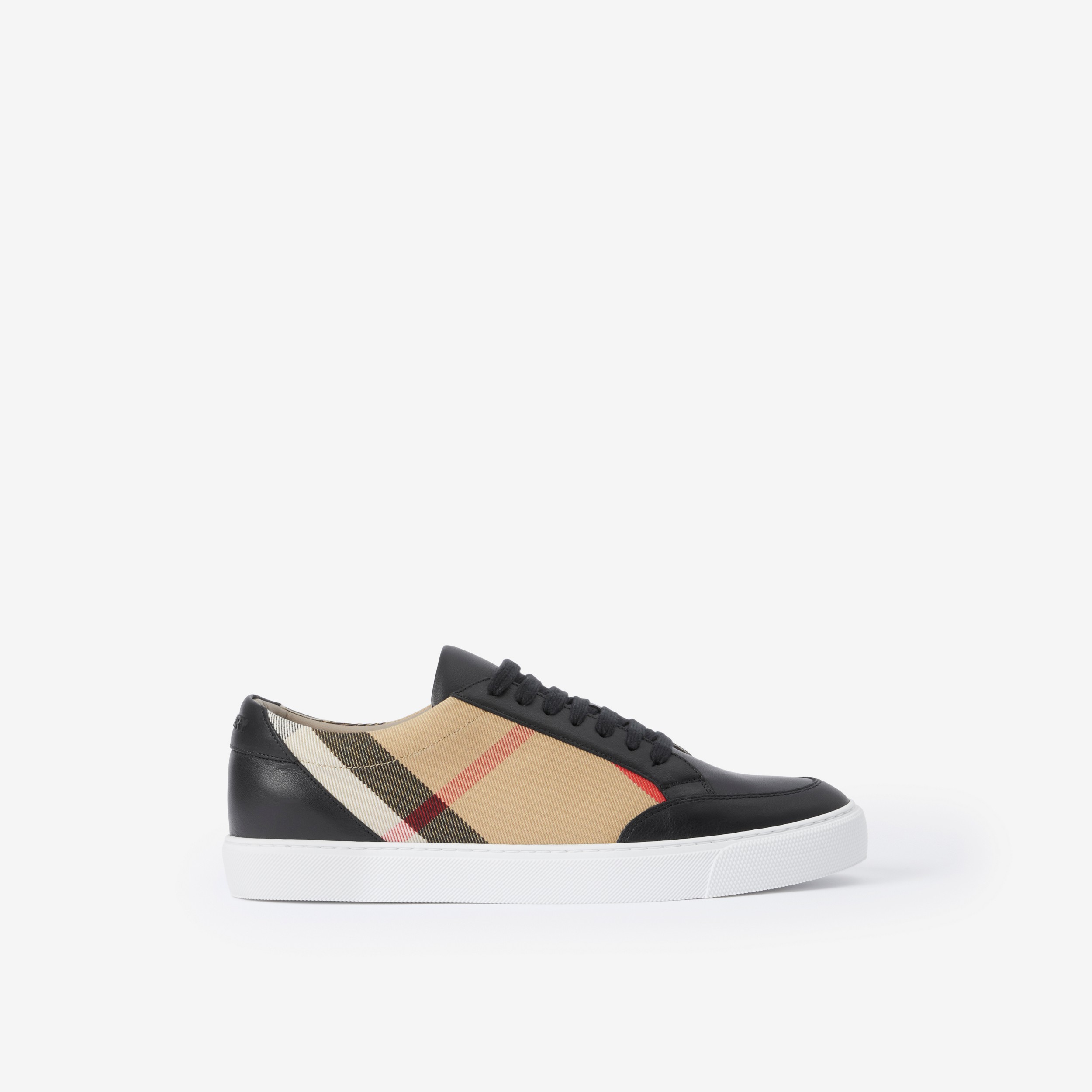 House Check Cotton and Leather Sneakers in Black - Women | Burberry® Official - 1