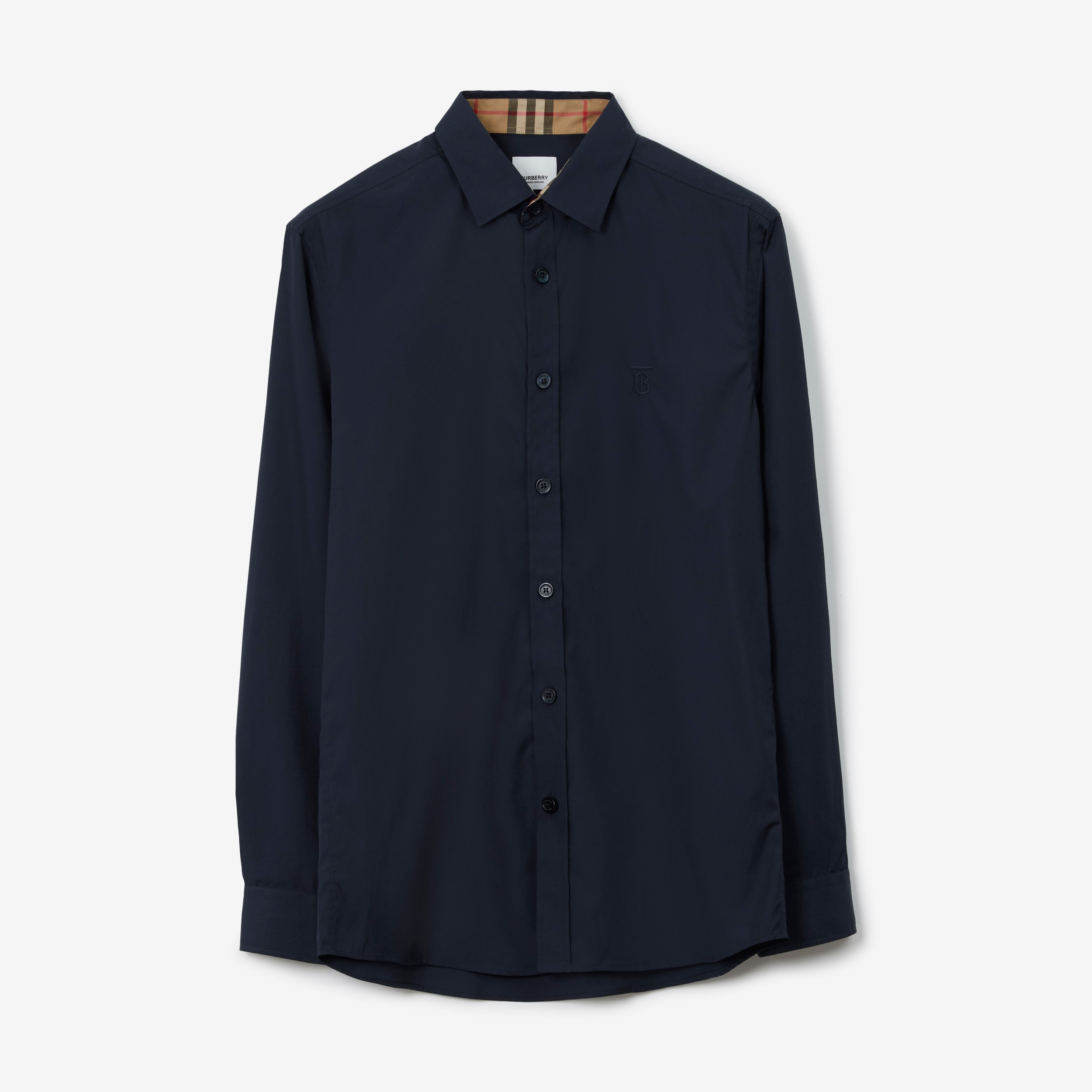 Camisa entallada en popelina de algodón elástico con monograma (Azul Marino) - Hombre | Burberry® oficial - 1