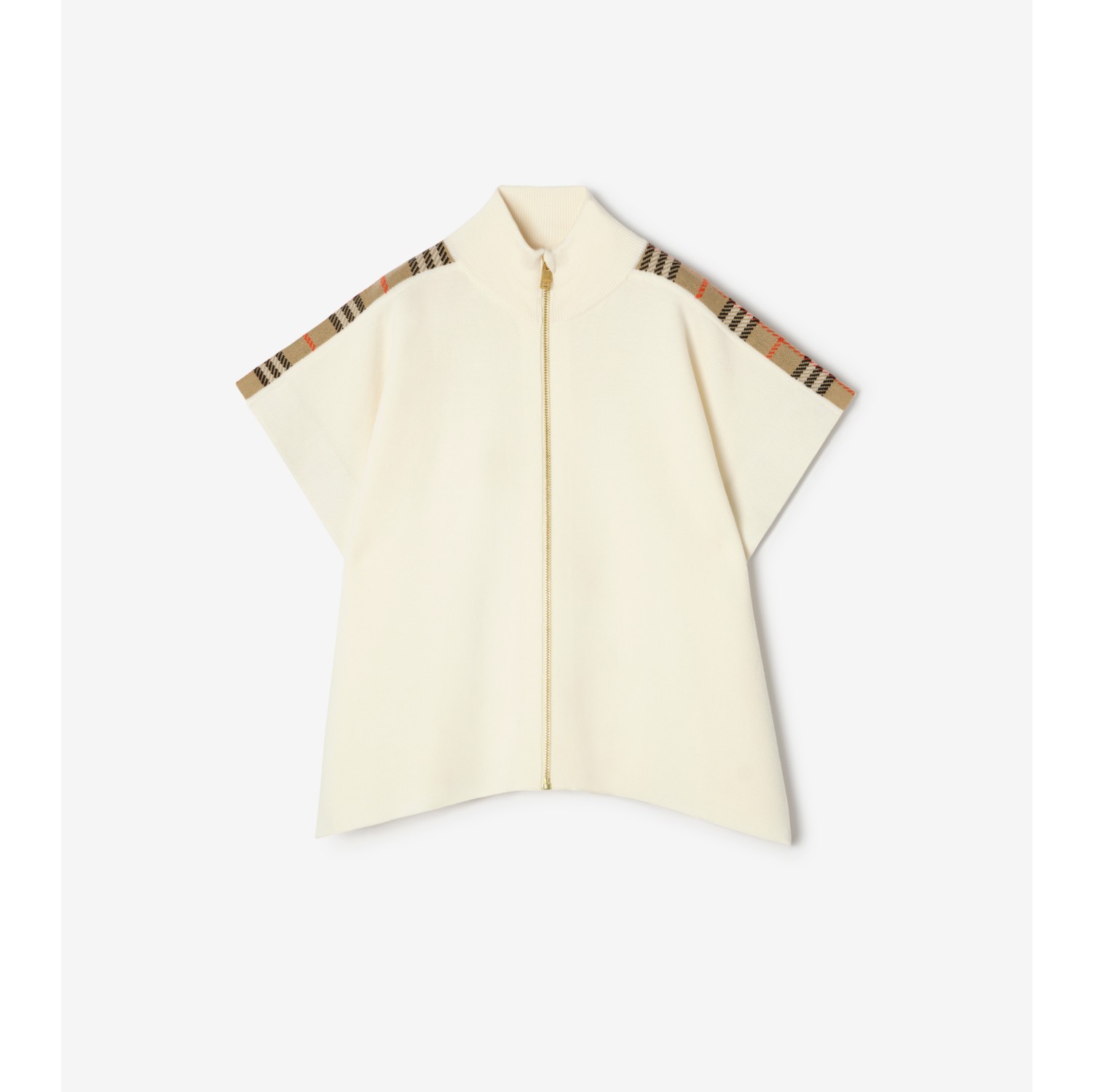 Check Trim Wool Cape