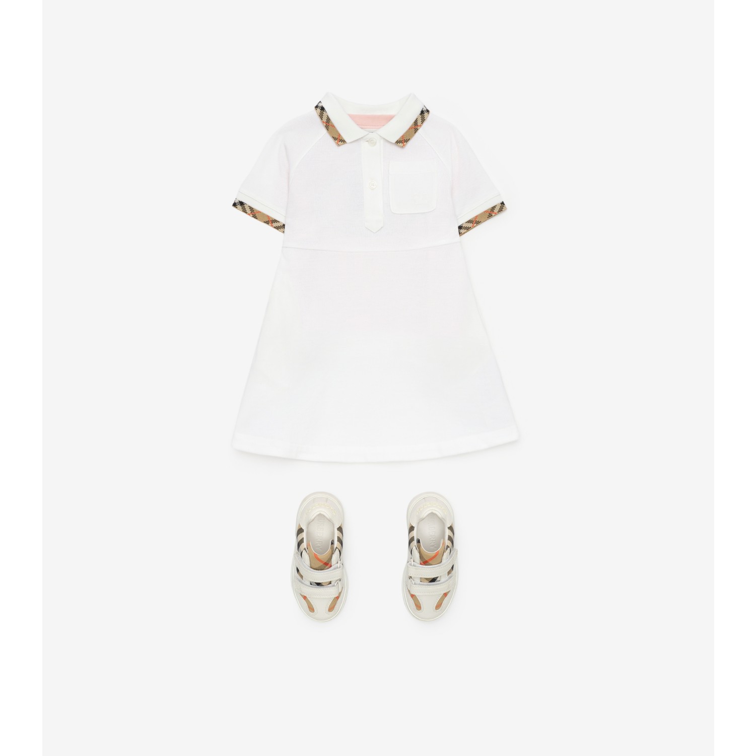 Check Trim Cotton Polo Shirt Dress