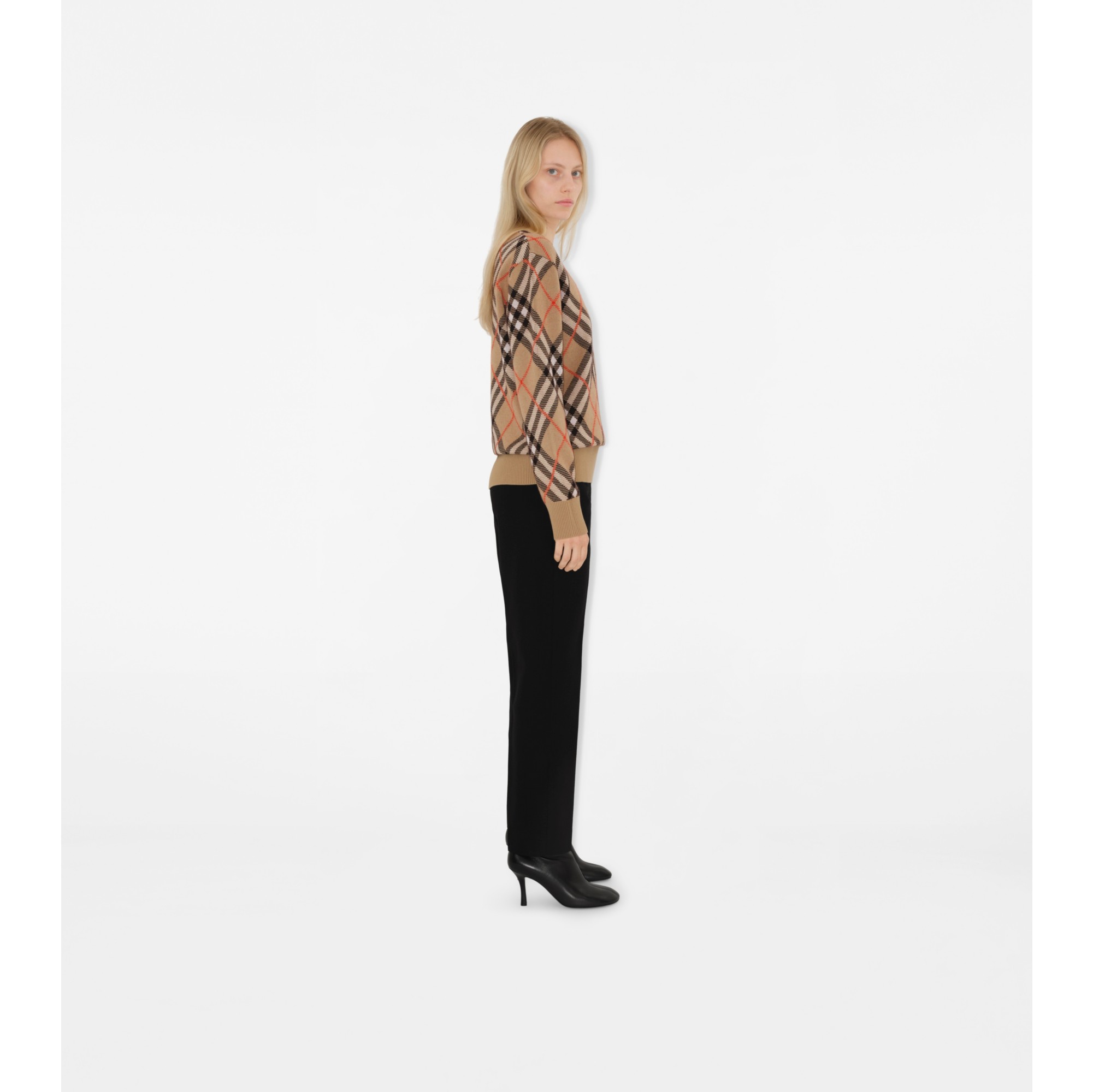 Check Wool Mohair Blend Sweater in Sand beige - Women | Burberry 