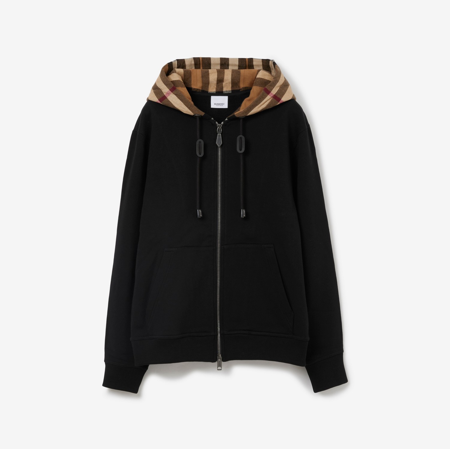 Hoodie zippé en coton avec Check (Noir) - Femme | Site officiel Burberry®