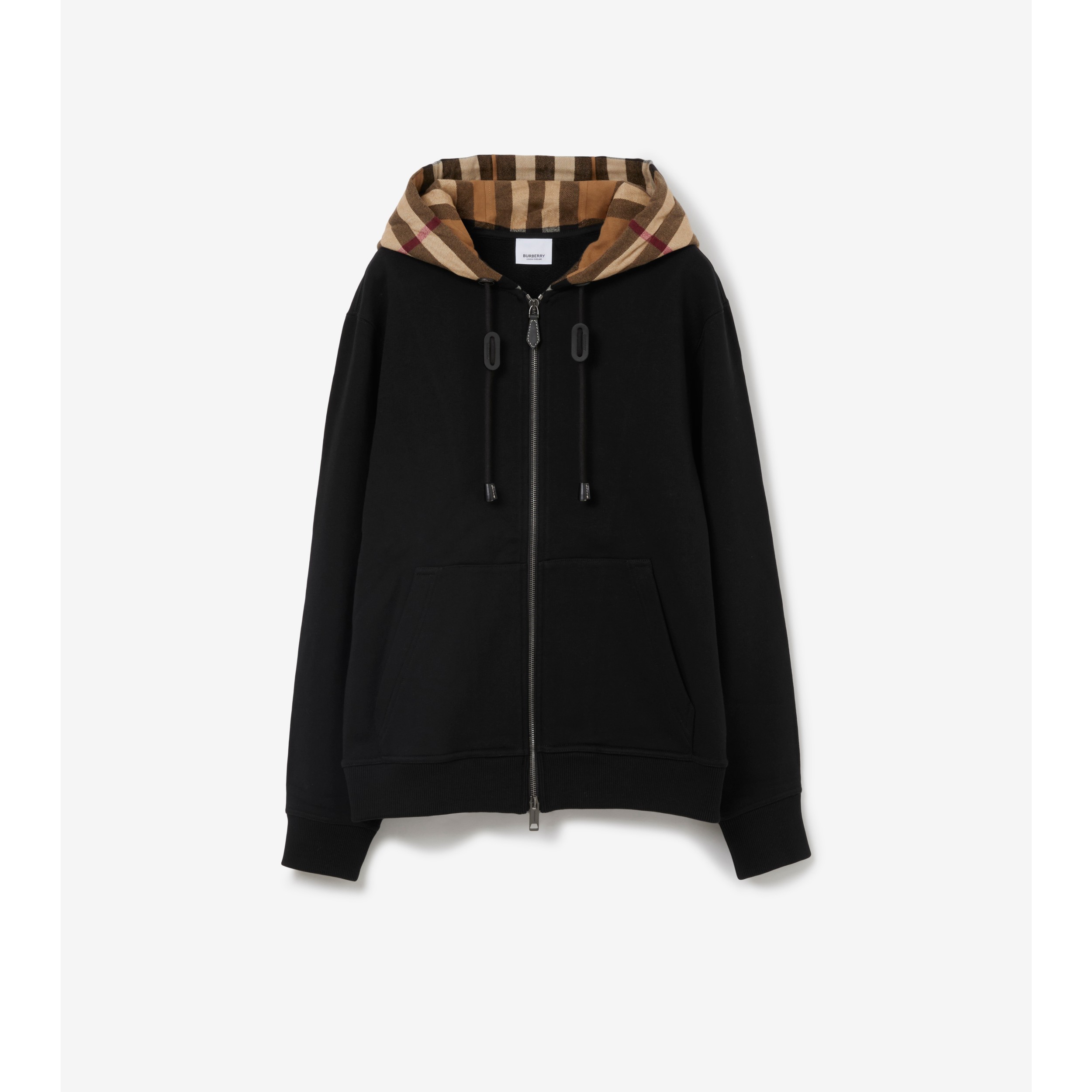 Hoodie zippé en coton avec Check (Noir) - Femme | Site officiel Burberry®