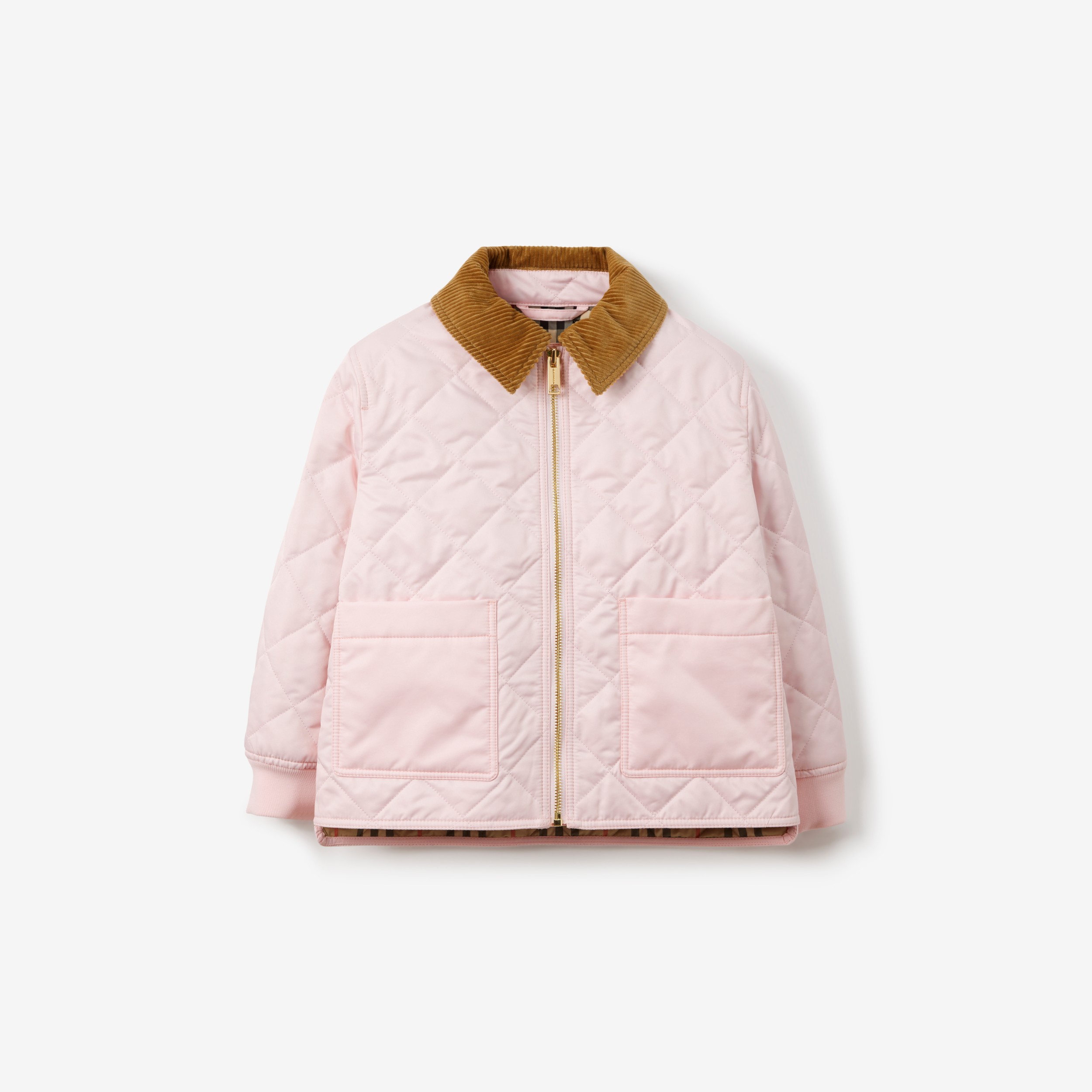 Corduroy Collar Diamond Quilted Jacket in Frosty Pink Burberry® Official
