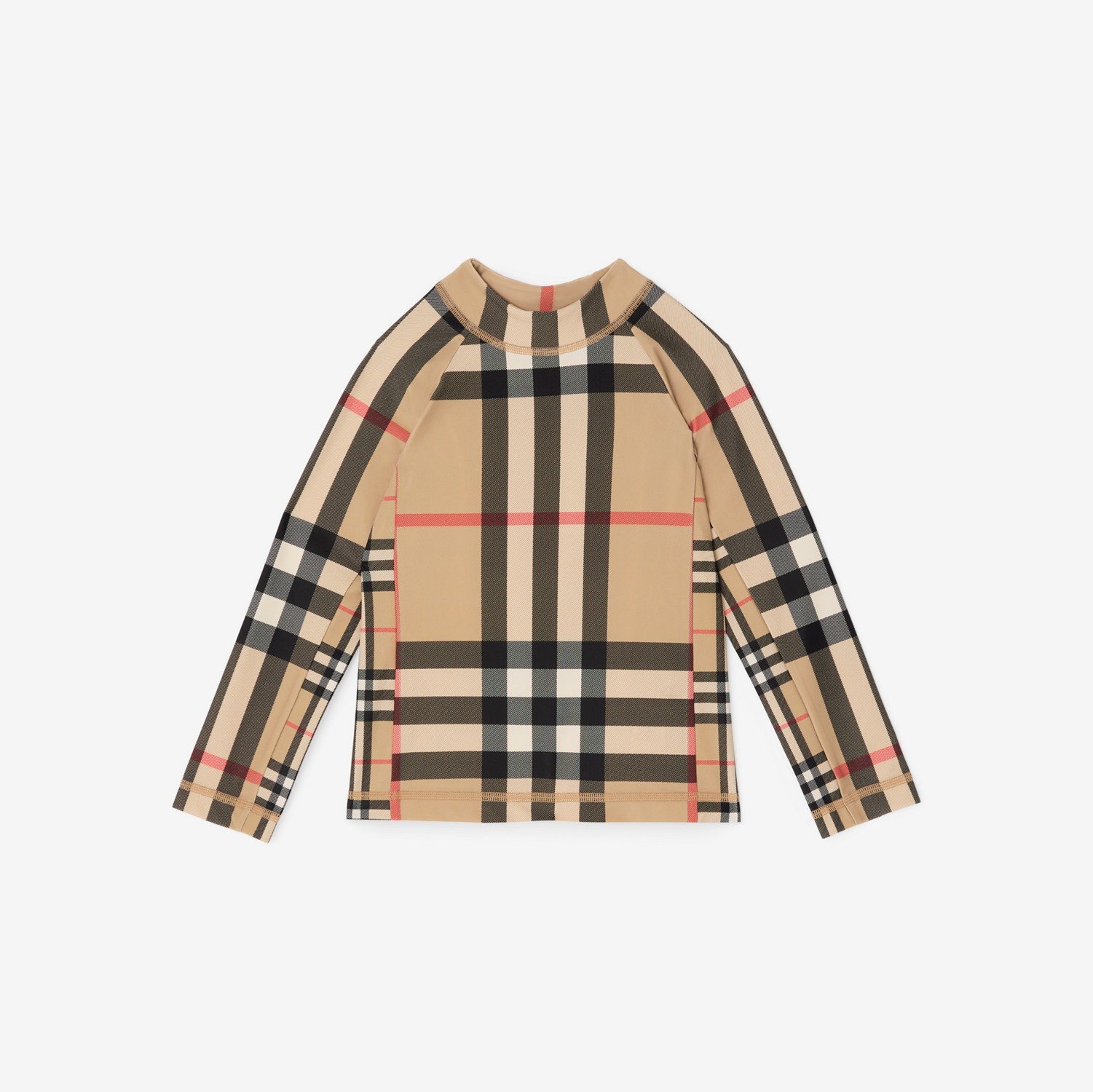 Contrast Check Stretch Nylon Rash Vest in Archive Beige | Burberry® Official