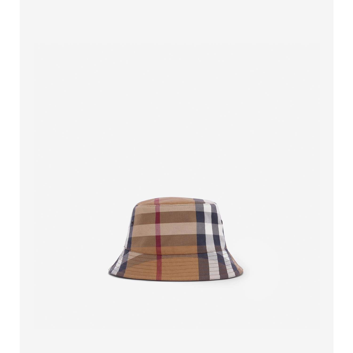 Exaggerated Check Cotton Canvas Bucket Hat in Birch Brown