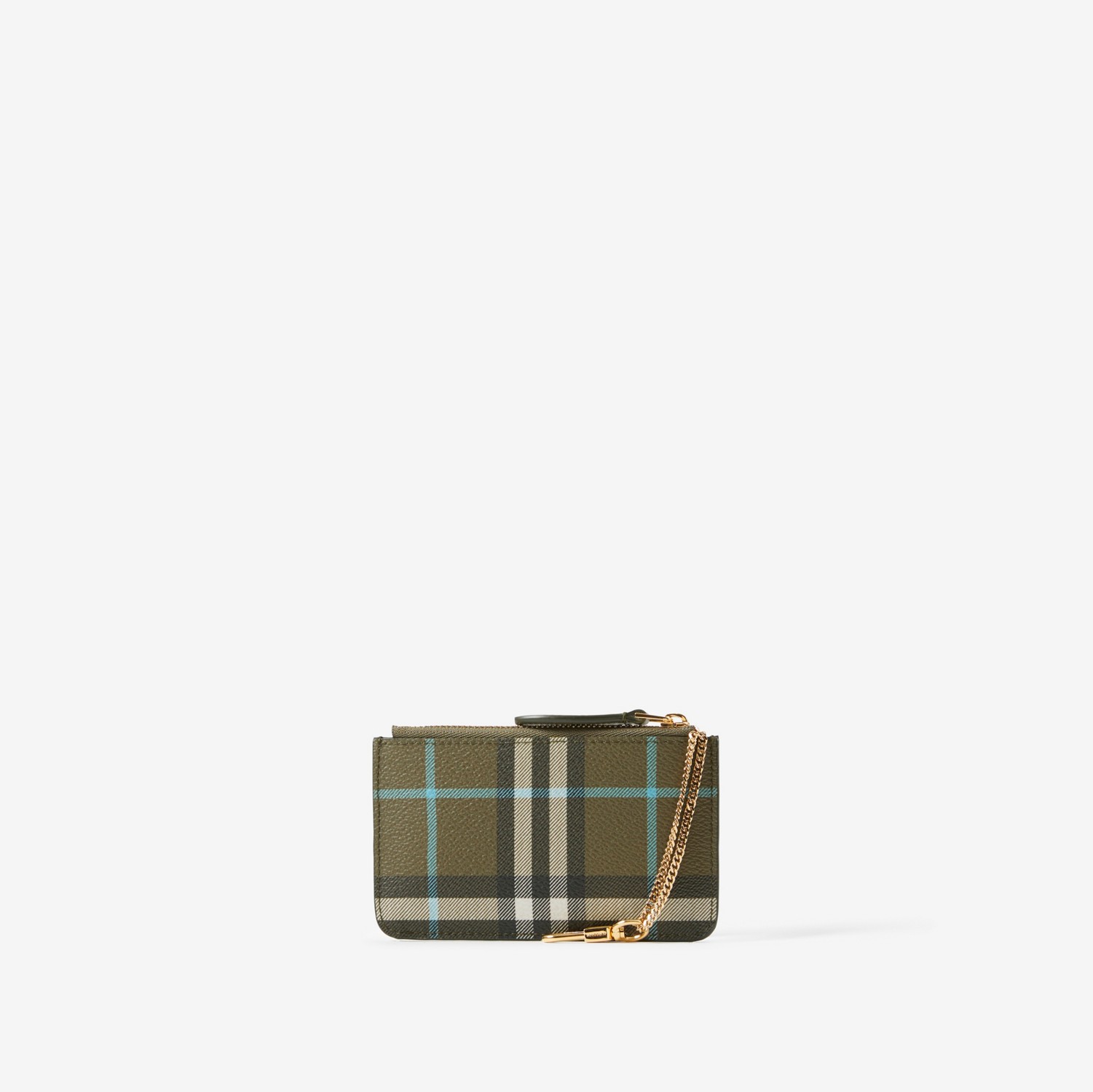 Check Coin Case with Strap in Olive Green - Women | Burberry® Official