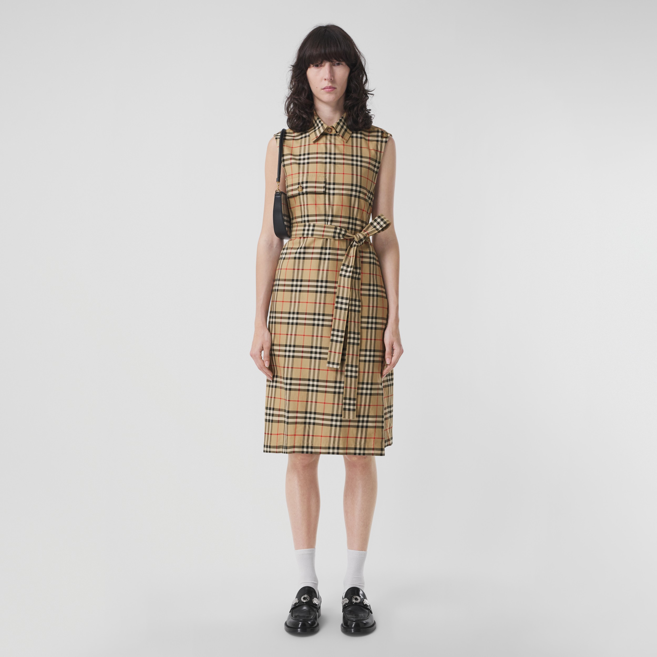 Sleeveless Vintage Check Cotton Shirt Dress in Archive Beige | Burberry®  Official