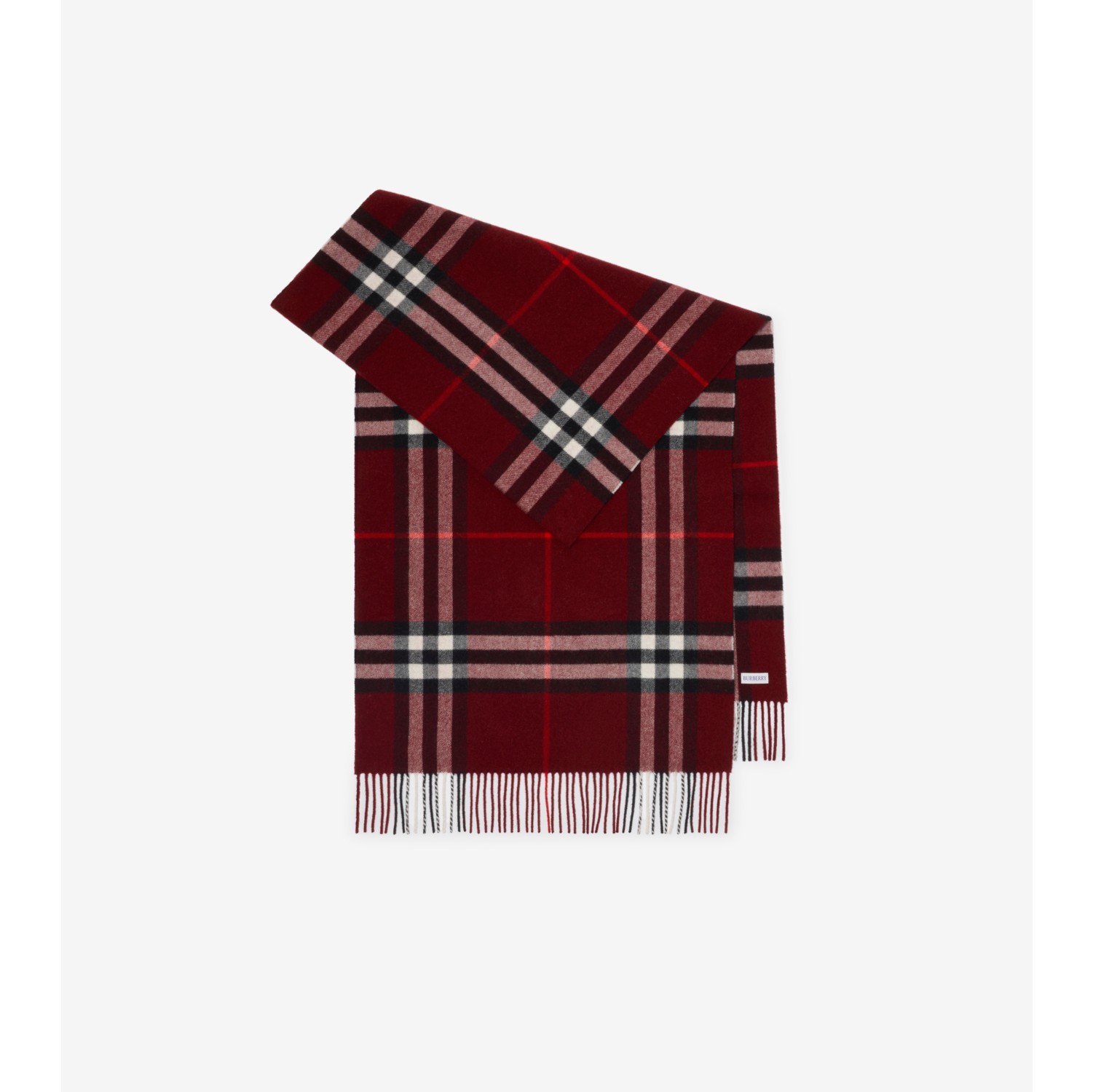 Wide Check Cashmere Scarf in Oxblood red | Burberry® Official