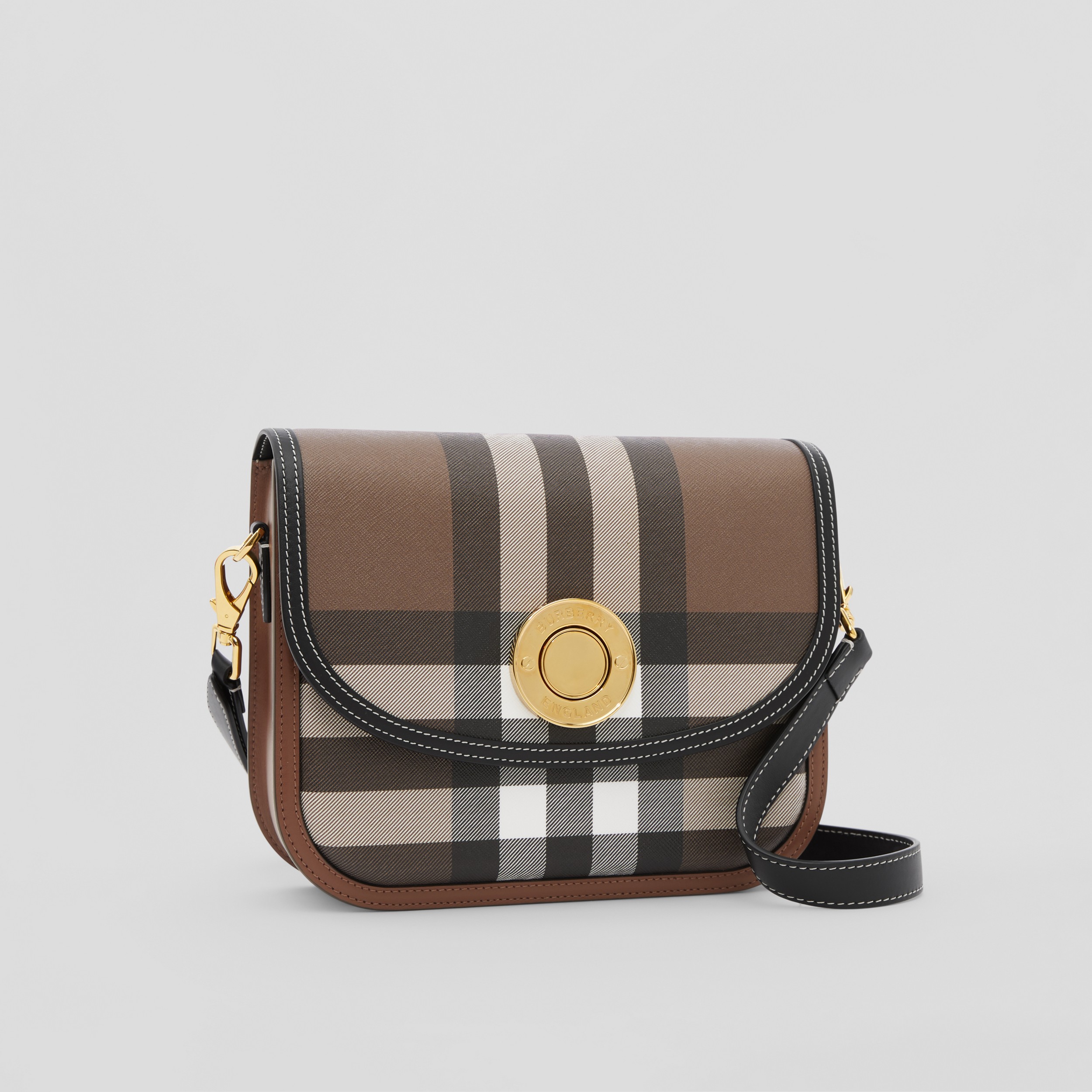Check and Leather Medium Elizabeth Bag in Dark Birch Brown - Women | Burberry® Official - 4