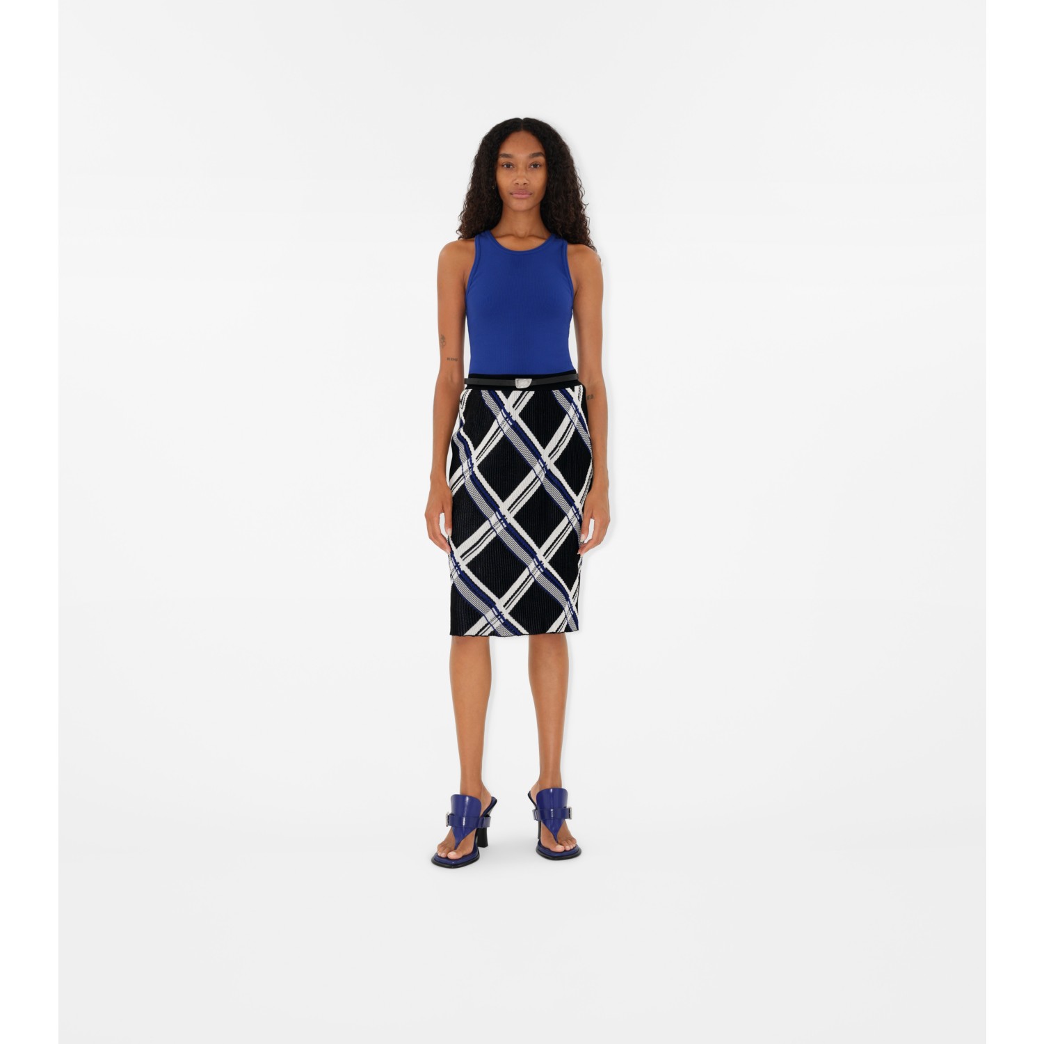 Check Silk Skirt in Black Women Burberry Official