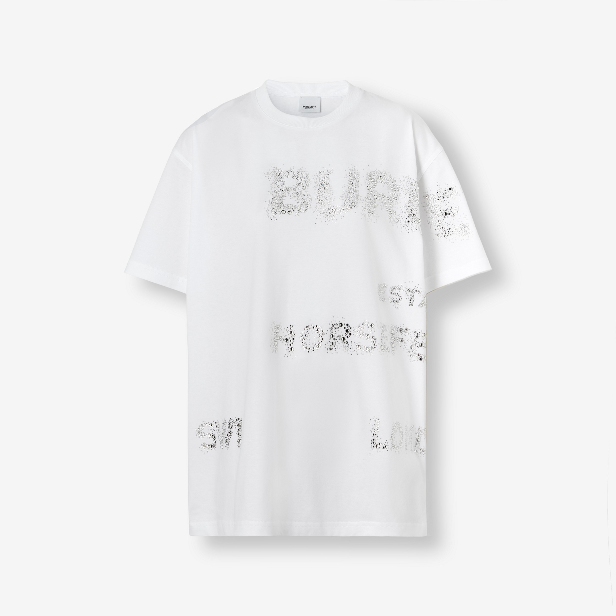 Oversize-T-Shirt aus Baumwolle mit Horseferry-Schriftzug aus Kristallen (Weiß) - Damen | Burberry® - 1