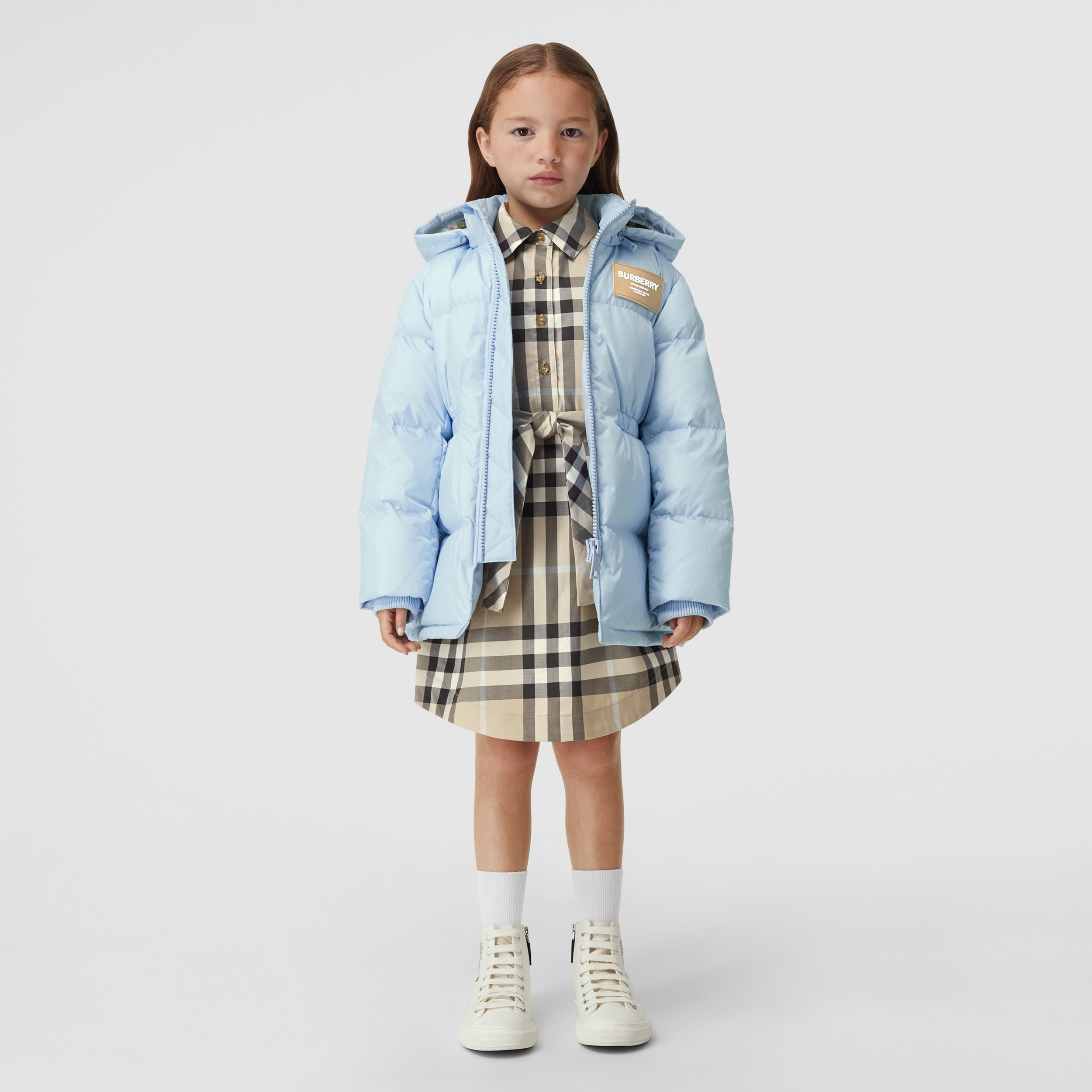 Detachable Hood Nylon Puffer Coat in Pale Blue | Burberry® Official - 3