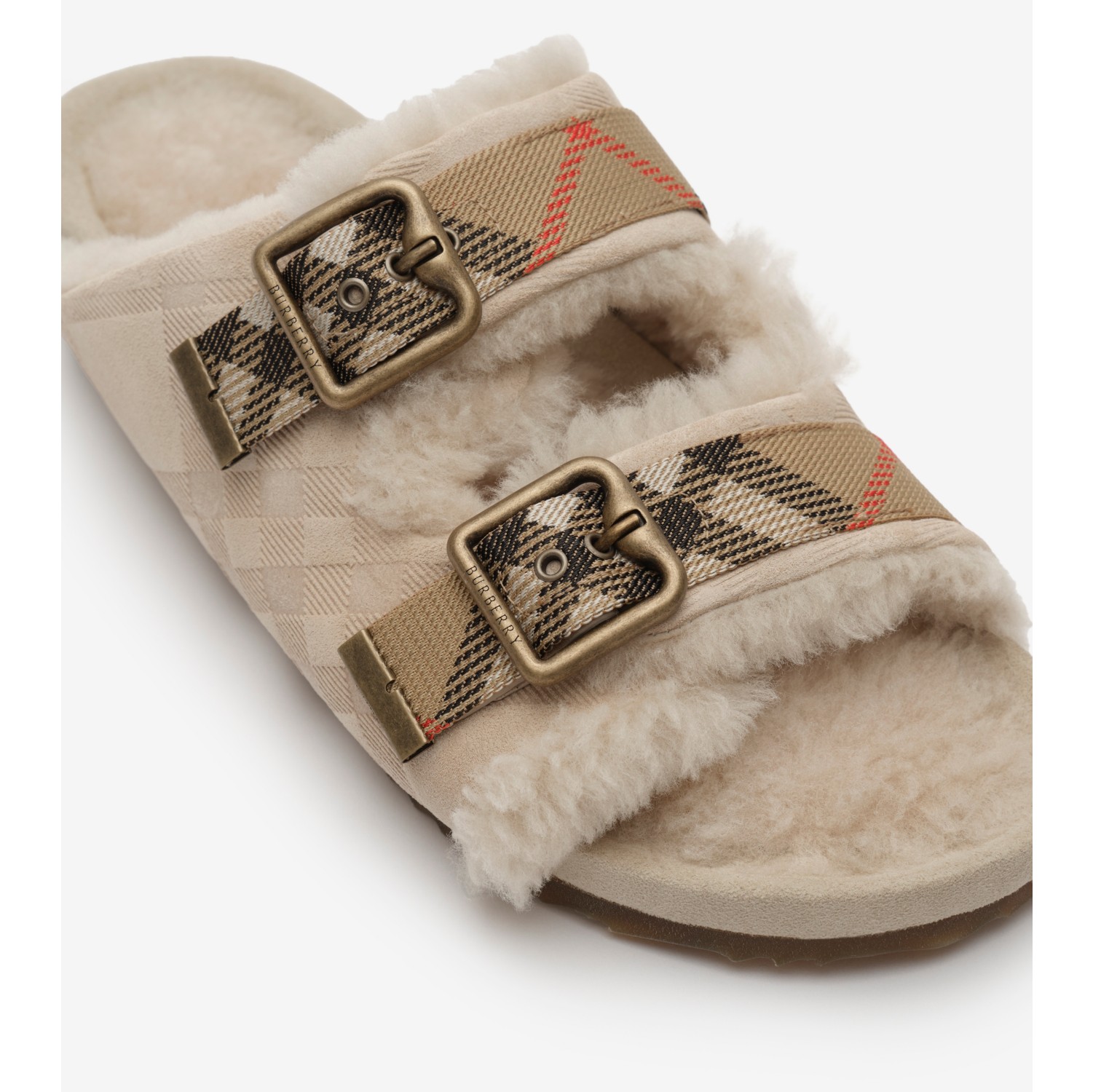 Check Shearling Urchin Sandals in Blonde beige - Women | Burberry® Official