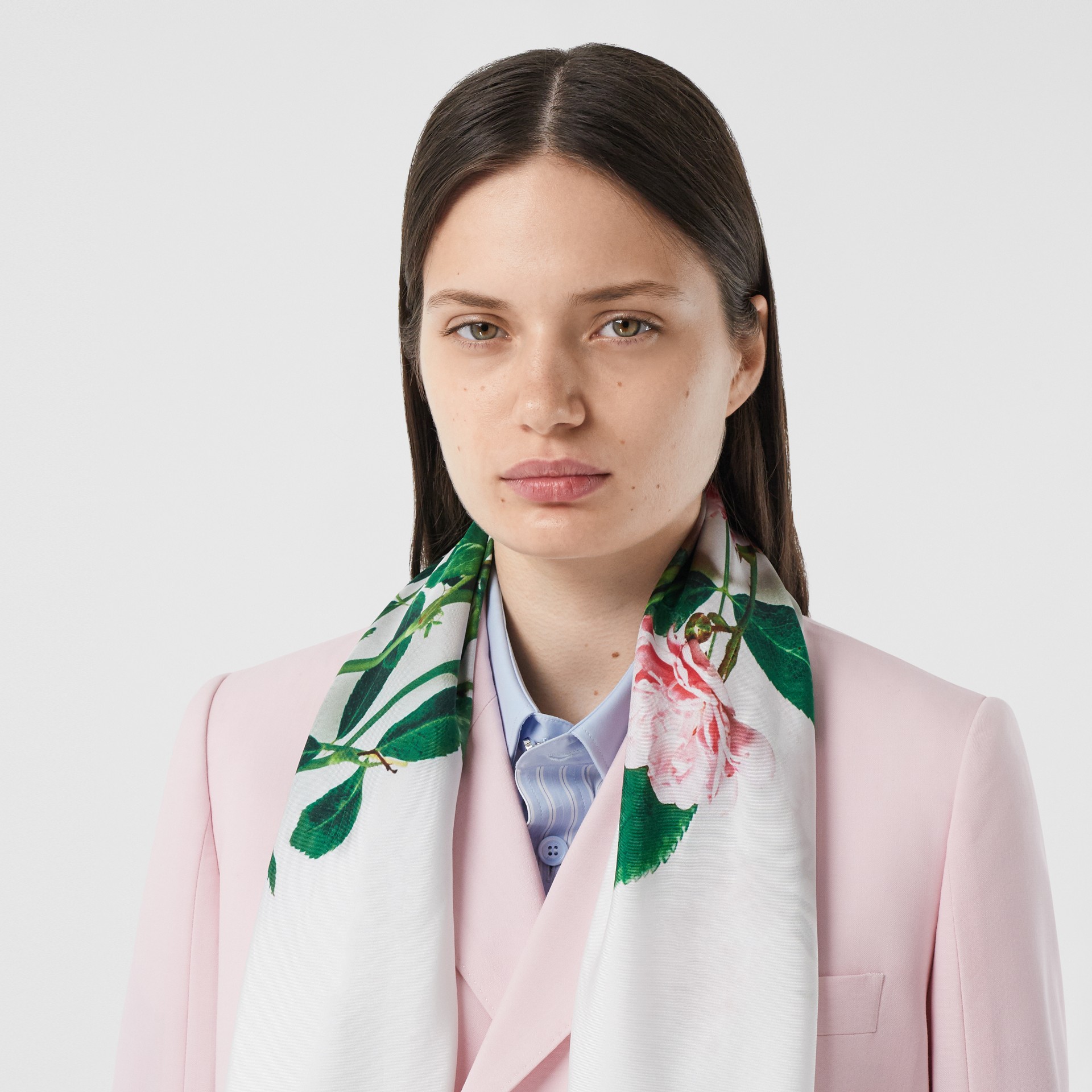 Floral Print Silk Square Scarf in Rose Pink | Burberry United States