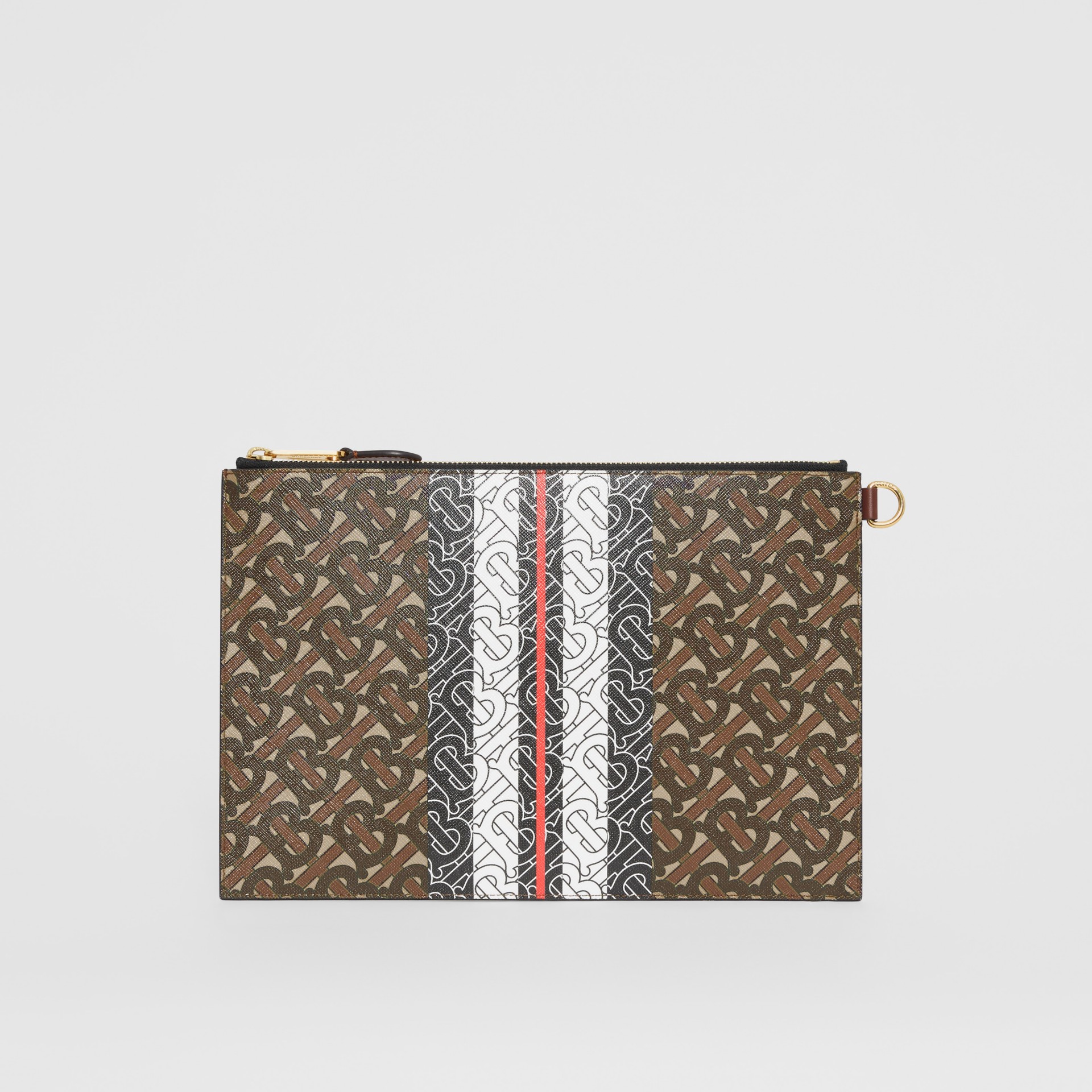 Monogram Stripe Ecanvas Zip Pouch in Bridle Brown Burberry United States