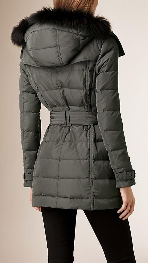Down-filled Coat with Fox Fur Hood Pewter | Burberry