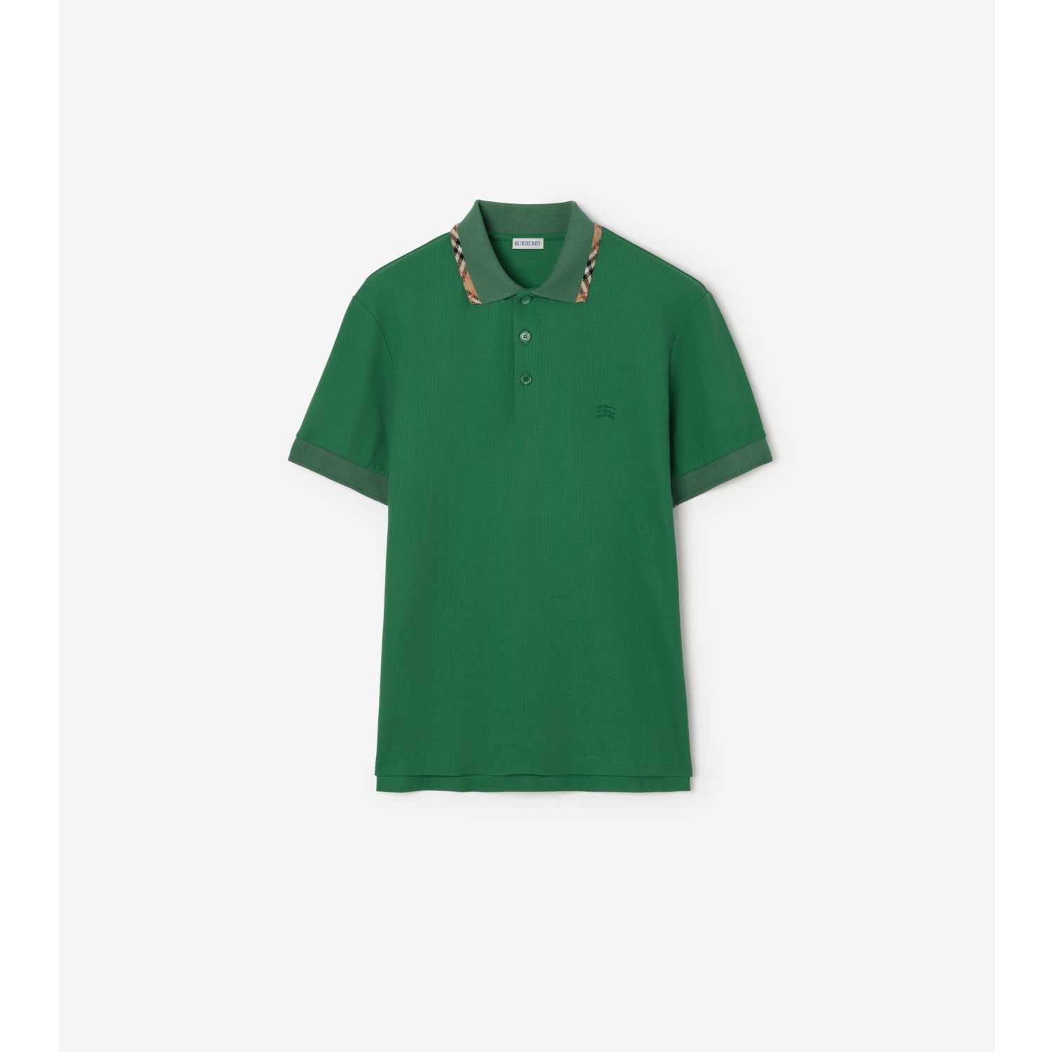 Check Trim Cotton Polo Shirt in Jade green - Men | Burberry® Official