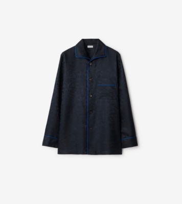 サンフラワー シルク パジャマシャツ (シルエットブラック) - メンズ