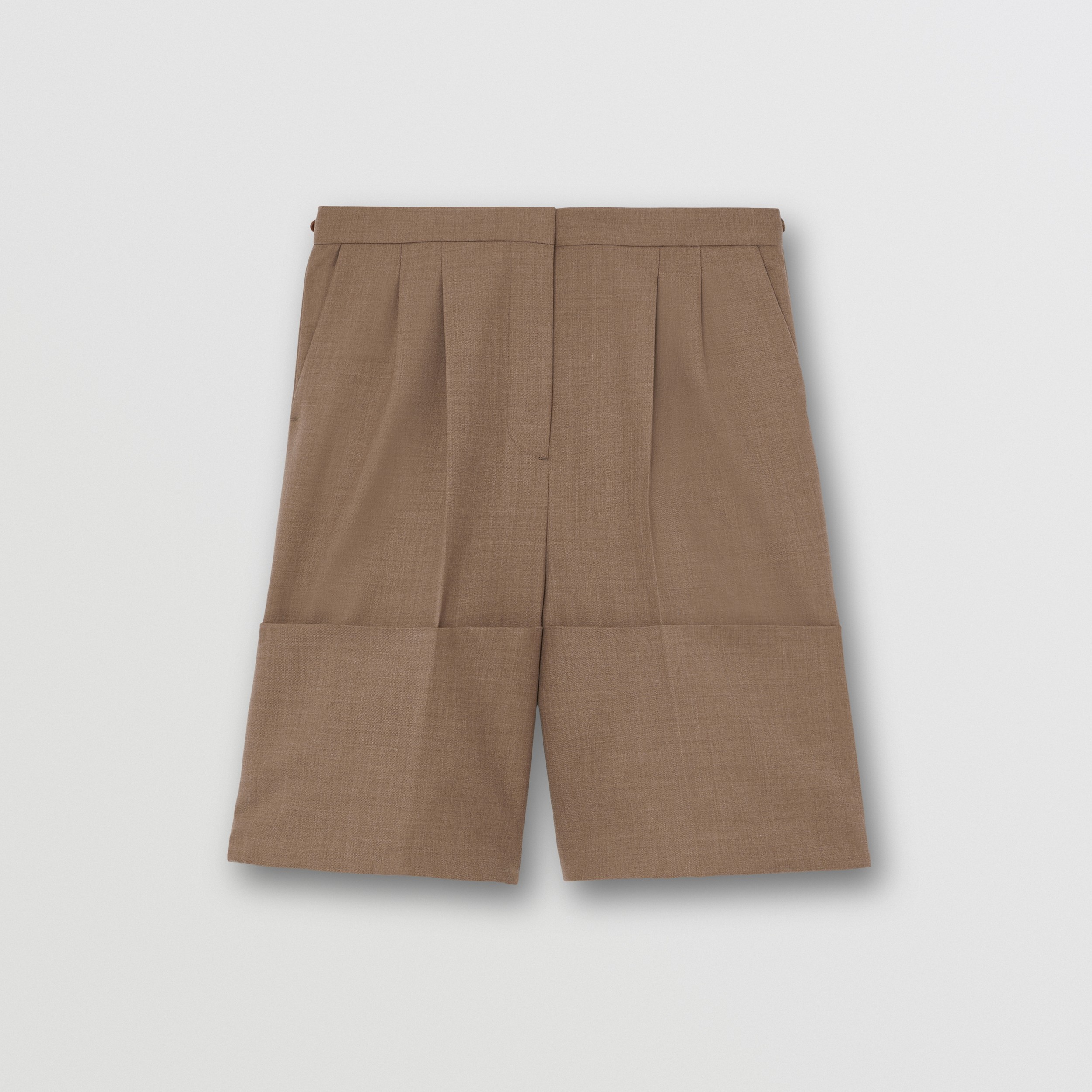 Cuff Detail Wool Tailored Shorts in Deep Taupe - Women | Burberry® Official - 4