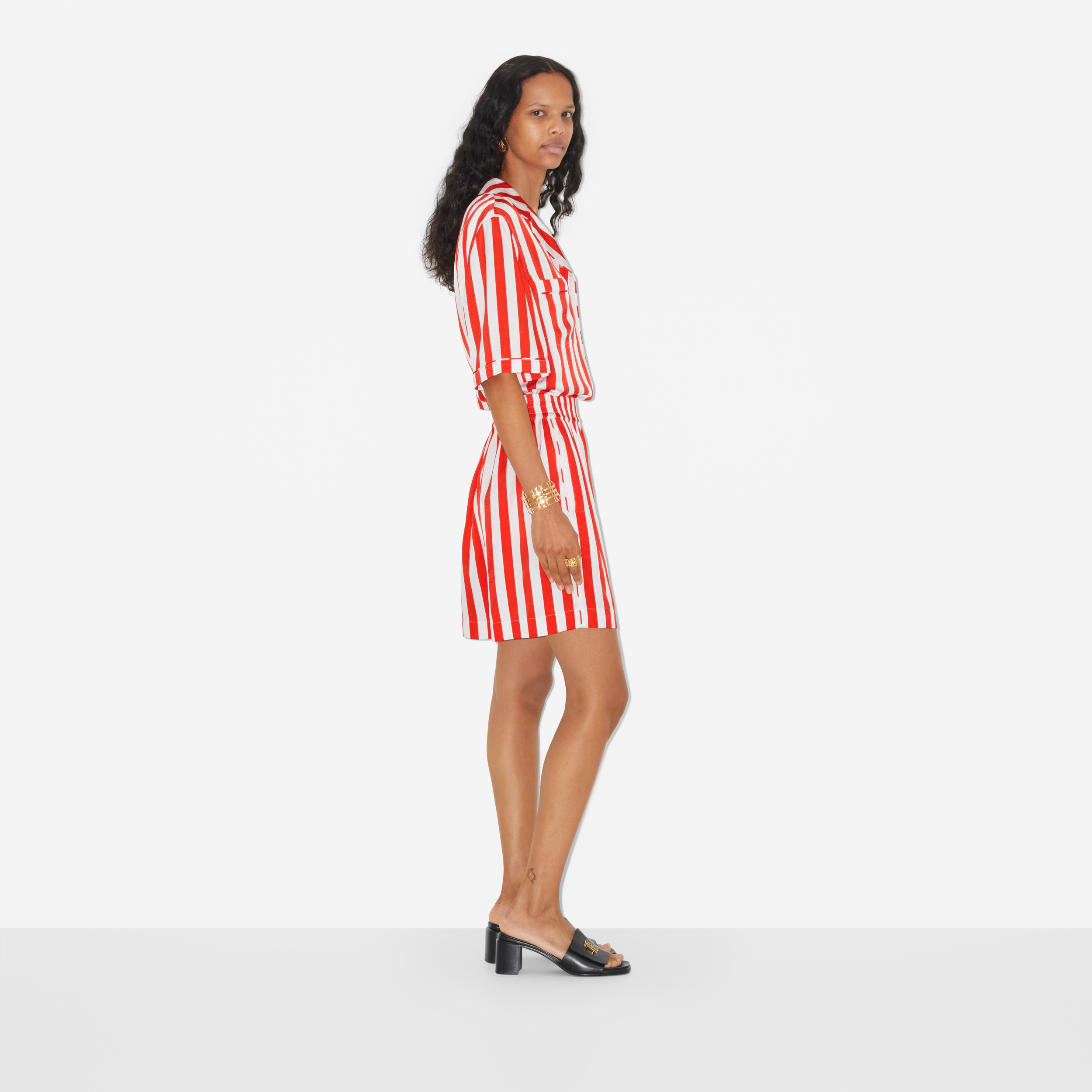 EKD Striped Silk Pyjama Shirt in Bright Chili Red - Women | Burberry® Official - 3