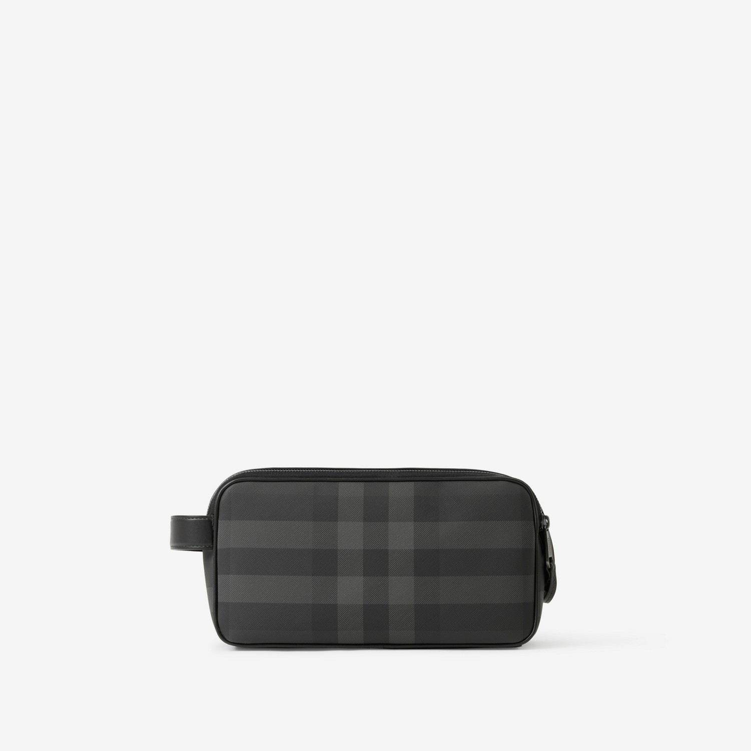 Check and Leather Travel Pouch in Charcoal - Men | Burberry® Official