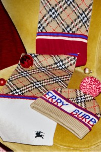 Shot of new season check scarf and bobble hat for the Burberry 2025 festive Campaign 