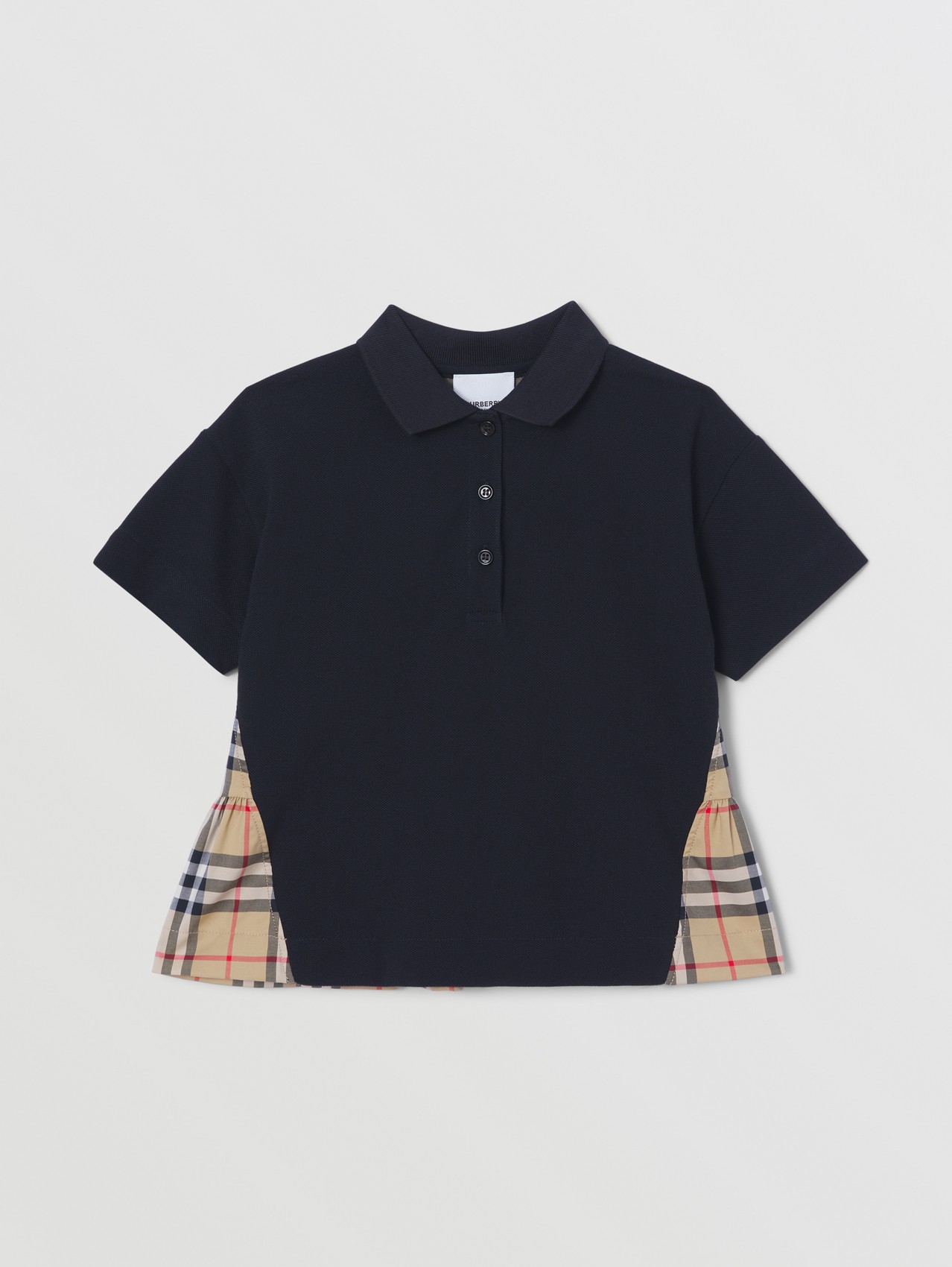 Vintage Check Panel Cotton Polo Shirt in Black