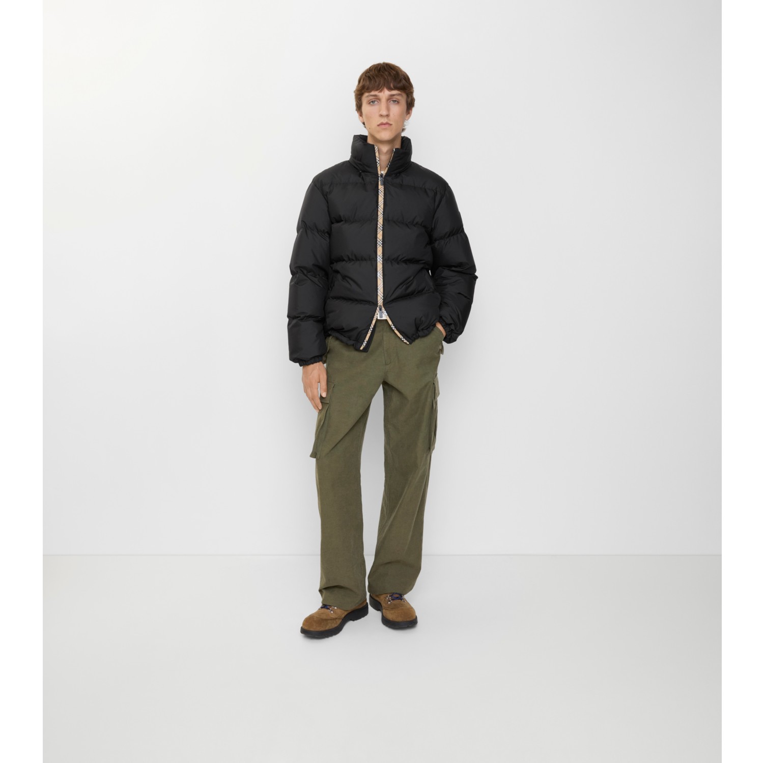 Check Trim Puffer Jacket