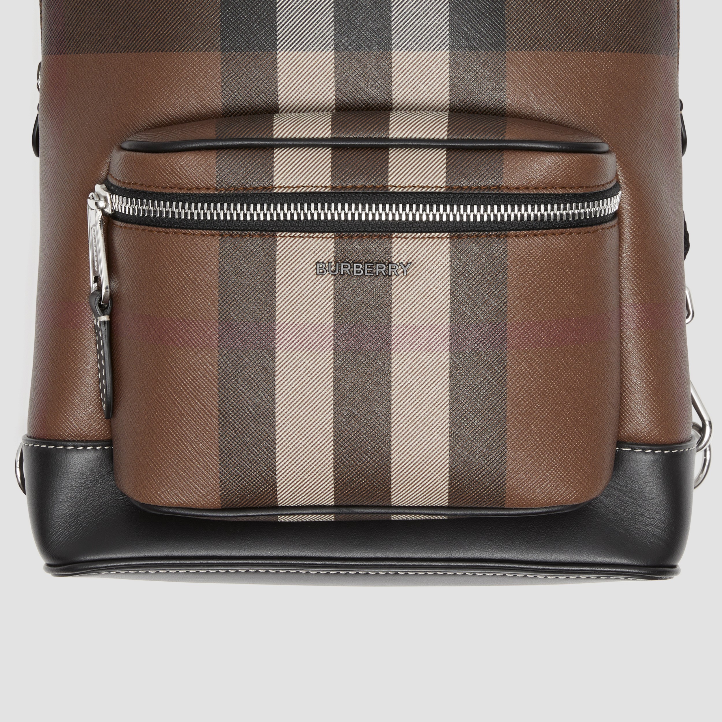 Check and Leather Crossbody Backpack in Dark Birch Brown - Men | Burberry® Official - 2