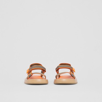 Icon Stripe Strap Lambskin Sandals in Orange - Women | Burberry® Official