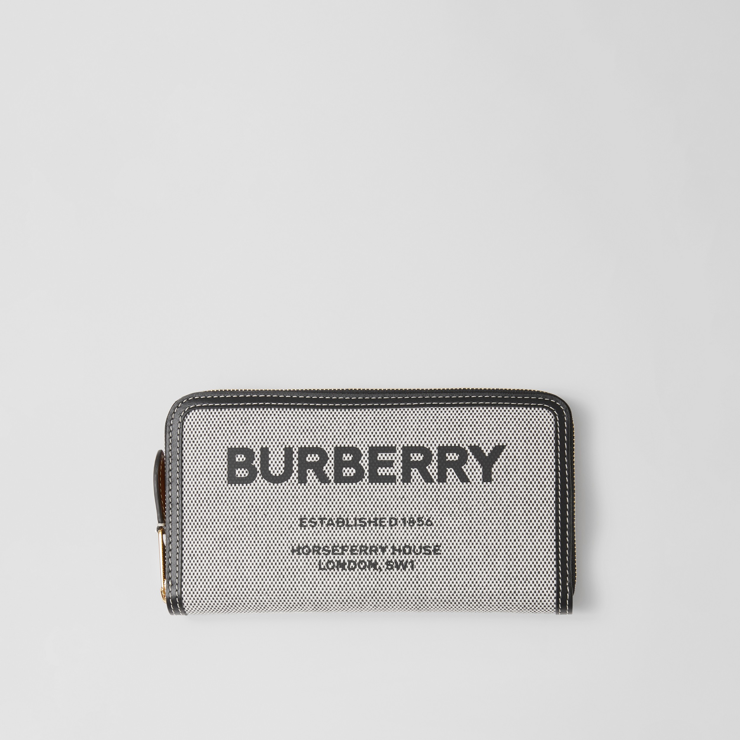 Brieftasche aus Canvas und Leder mit Horseferry-Aufdruck und Reißverschluss (Schwarz/hellbraun) - Damen | Burberry® - 1