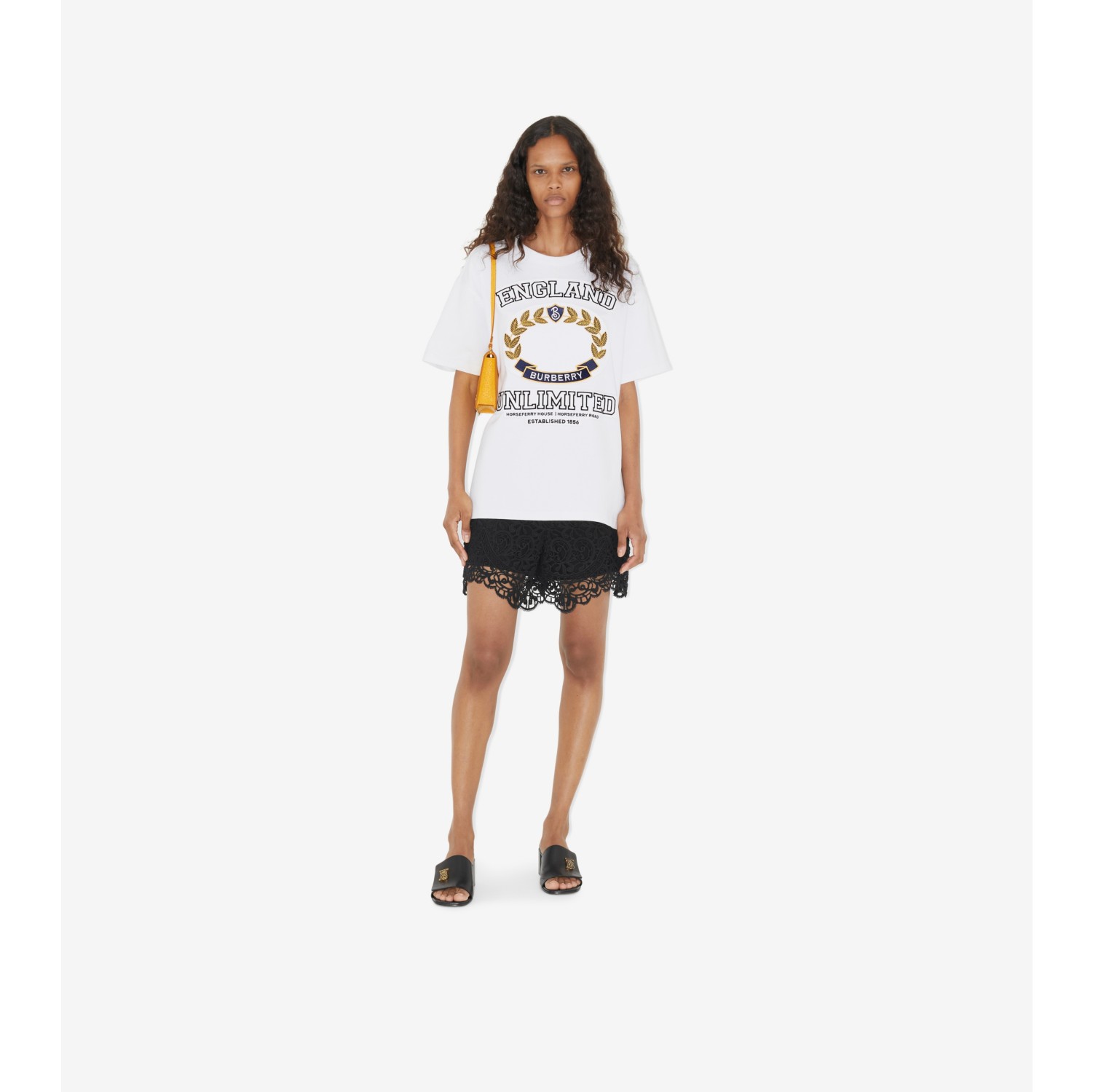 College Graphic Cotton Oversized T-shirt in White - Women | Burberry® Official