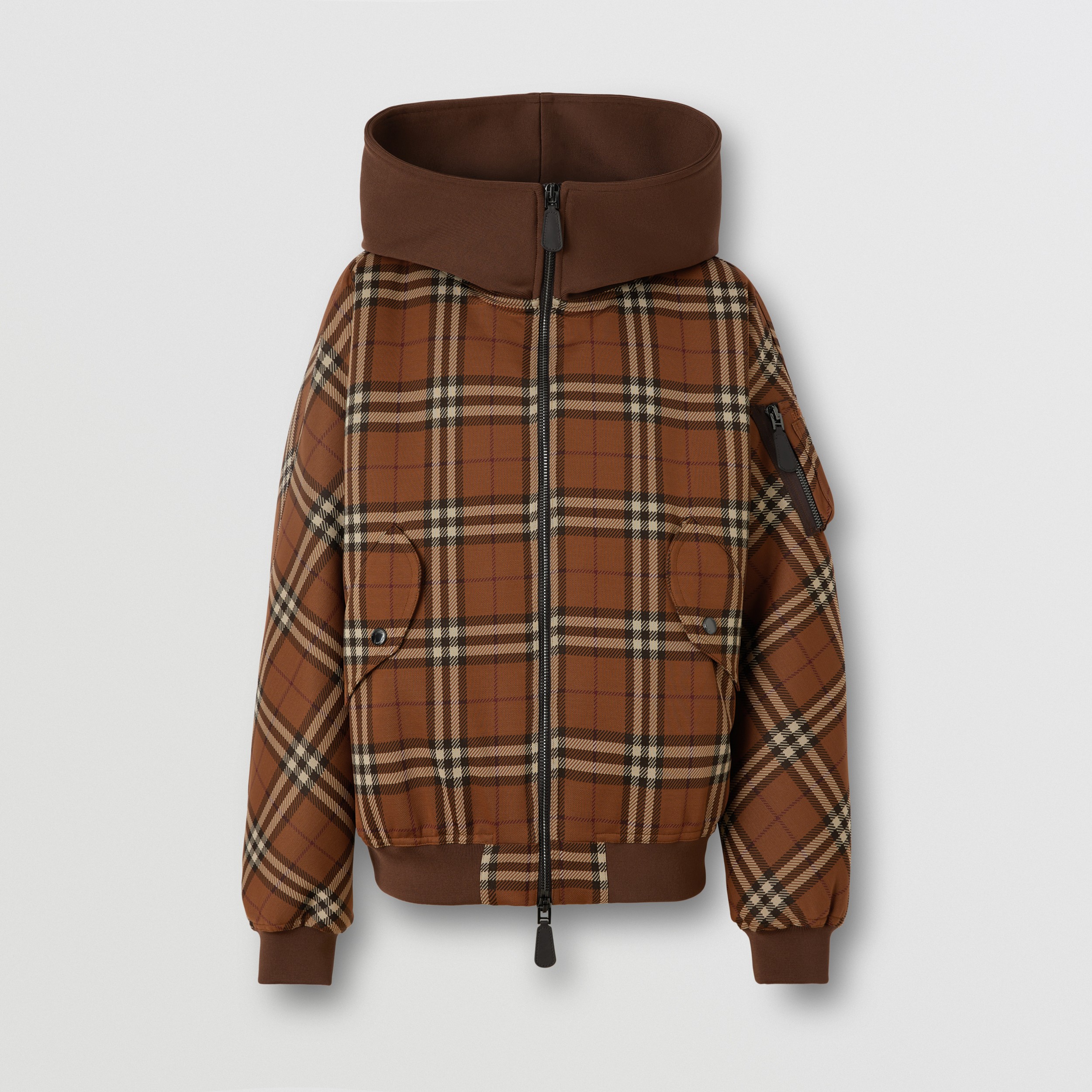 Check Jacquard Hooded Bomber Jacket in Dark Birch Brown - Men | Burberry® Official - 4