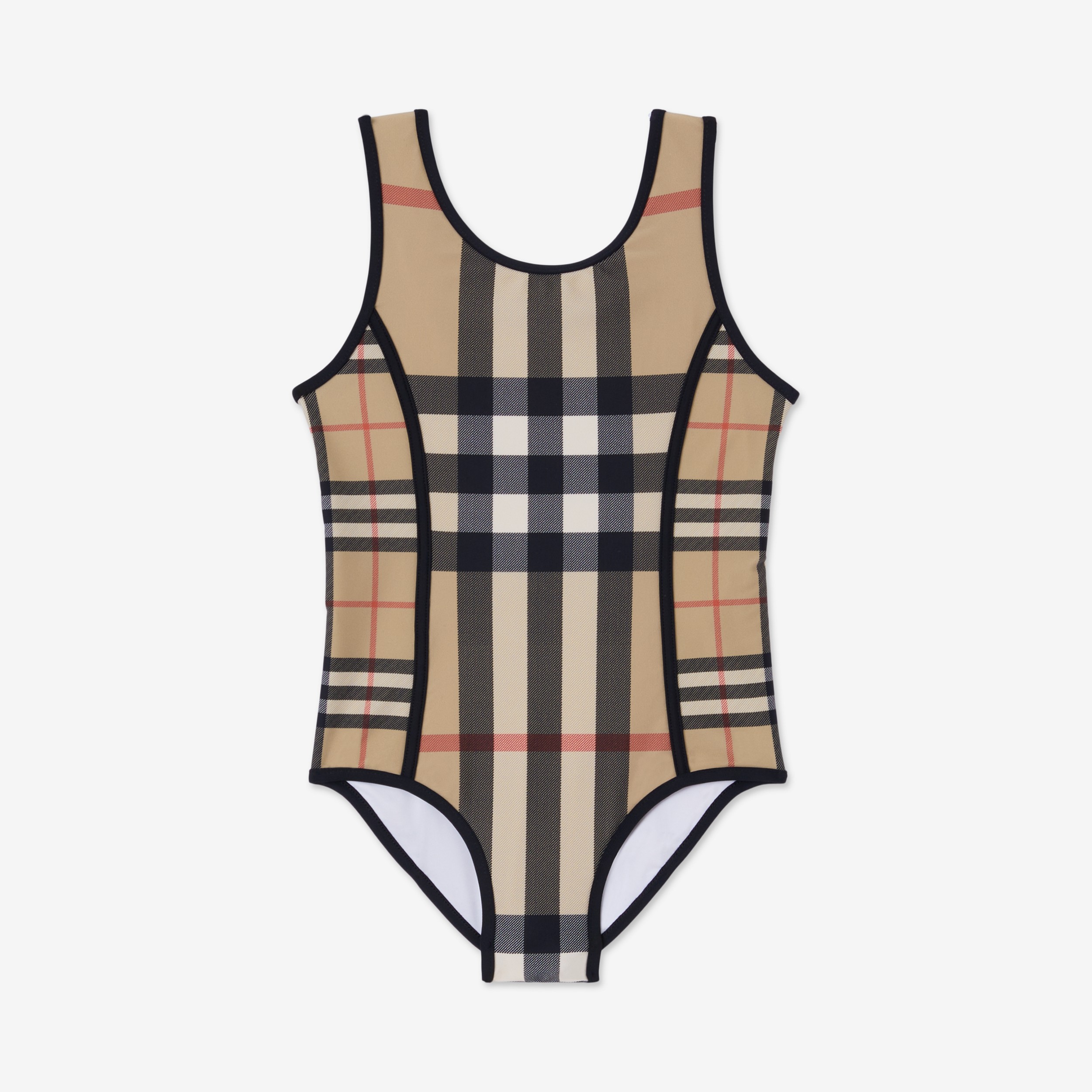 Contrast Check Stretch Nylon Swimsuit in Archive Beige | Burberry® Official - 1
