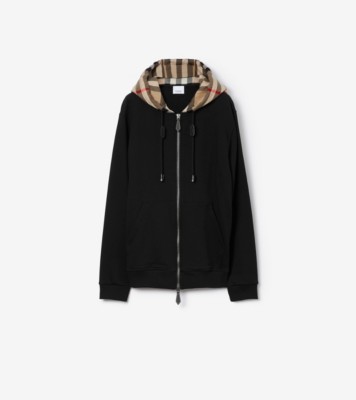 バーバリー BURBERRY ？ Check Trim Cotton Zip Hoodie in Black - Men | Burberry® Official