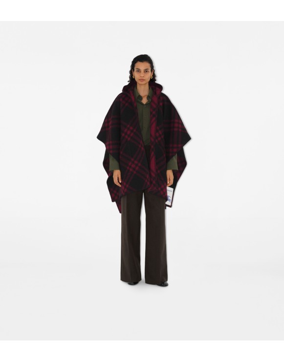 ポンチョ・ケープ BURBERRY BLACK WOOL CAPE WITH CHECK PATTERN Burberry Vintage-Style Check Fringed Wool Cape | Neiman Marcus