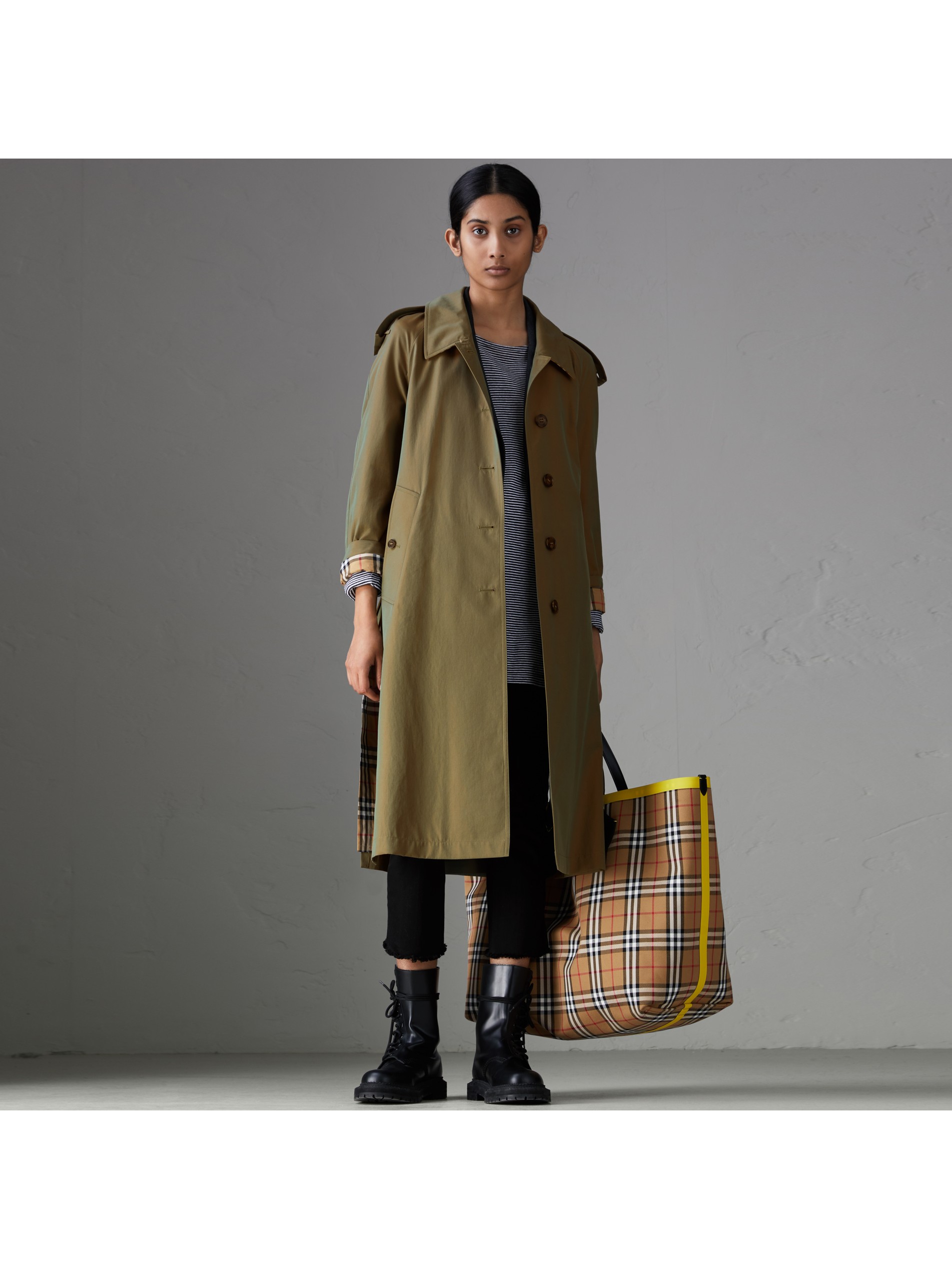 侧开衩轻薄嘎巴甸 trench 风衣 (亮橄榄色) - 女士 | burberry 博柏利
